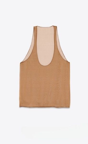Saint Laurent Paris o1s1wg111124 776304 Tank Top in Silk Muslin in Camel Size US L / EU 52-54 / 3 - 3 Thumbnail