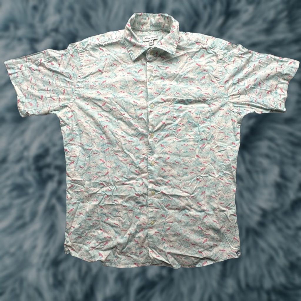 Peter Millar Peter Millar Fish Print Button Shirt Mens Medium Short Sleeve Blue Pink Stretch Size US M / EU 48-50 / 2 - 1 Thumbnail