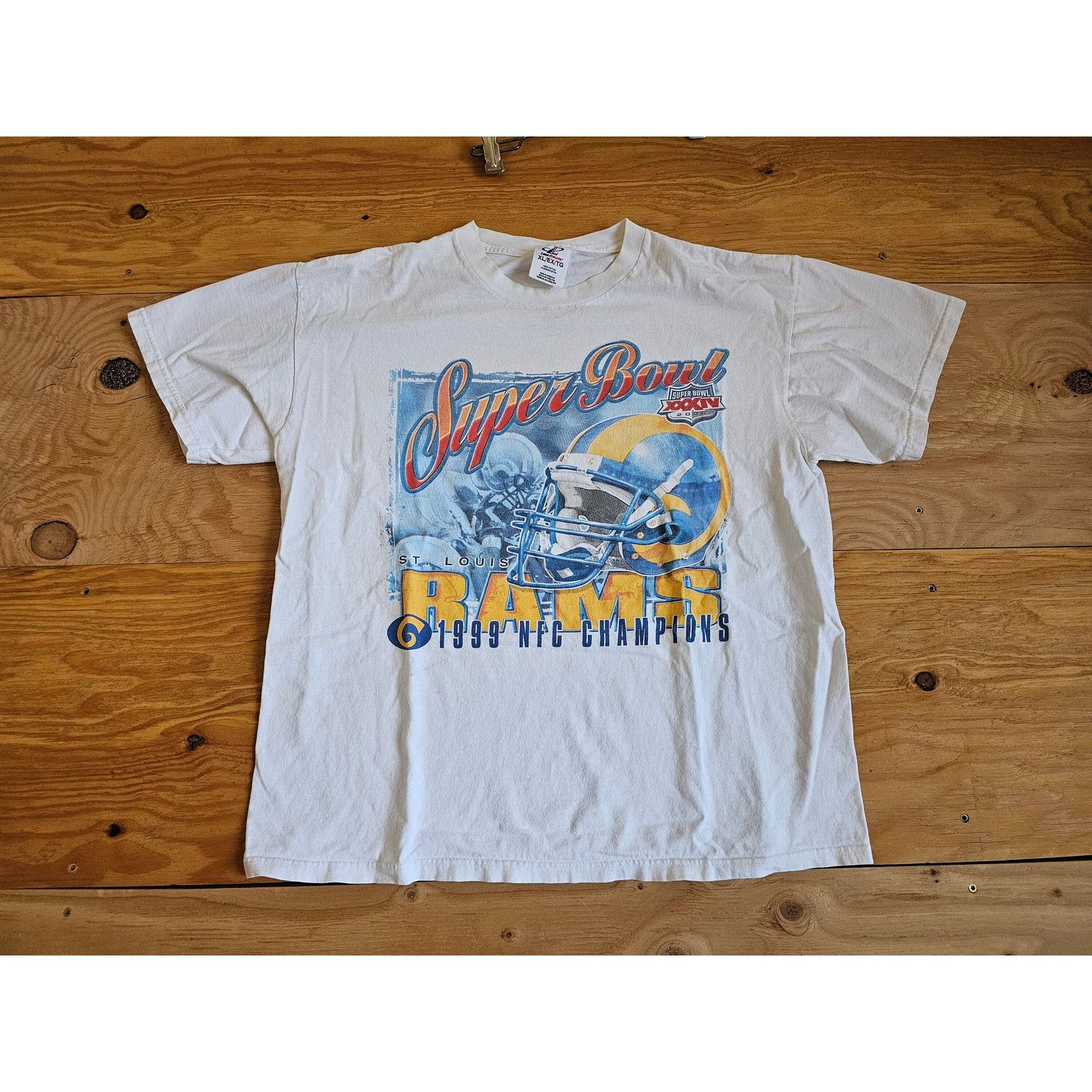 Logo Athletic Super Bowl XXXIV St Louis Rams T-Shirt White Sz XL 1999 Size US XL / EU 56 / 4 - 1 Thumbnail