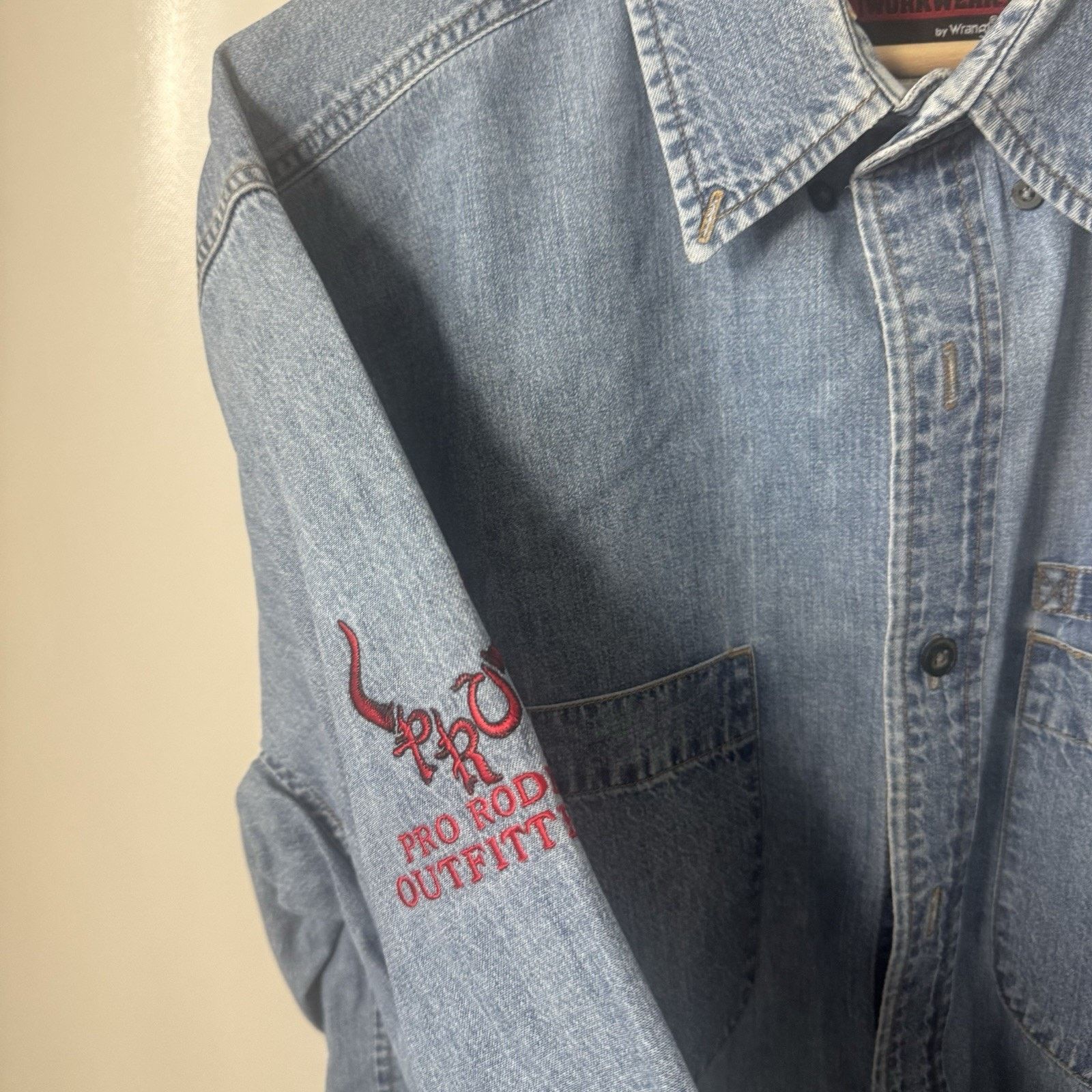 Wrangler Wrangler Riggs Workwear Denim Shirt Embroidered Starched Size US XL / EU 56 / 4 - 5 Thumbnail