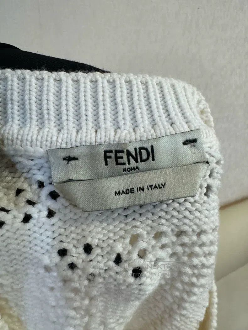 Fendi Fendi Double F Full-Print Logo Openwork Knit Short Sleeve Size XS / US 0-2 / IT 36-38 - 3 Thumbnail