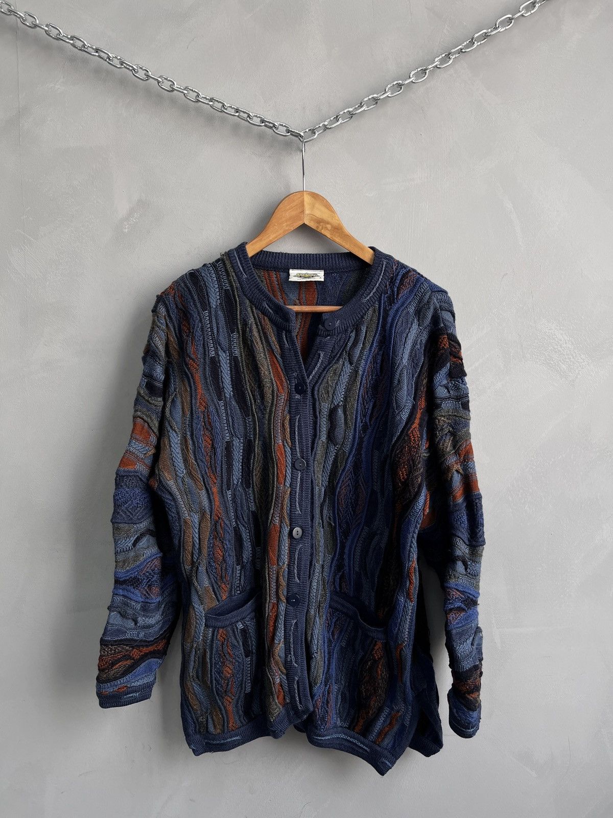 Vintage Coogi style Australia 3d knit sweater cardigan