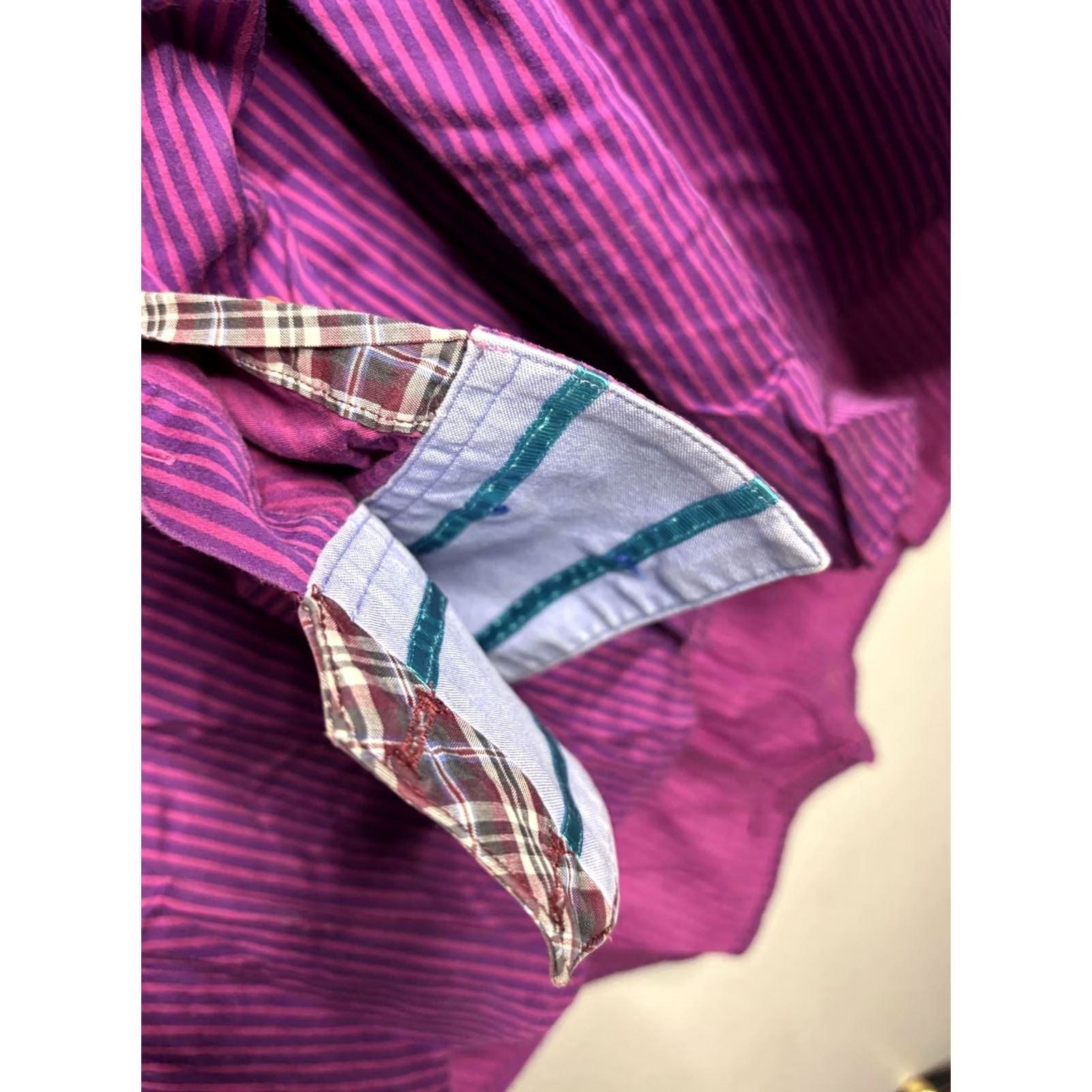 Robert Graham Robert Graham X Shirt Mens 2XL Purple Striped Button Front Contrast Cuff Trim Size US XXL / EU 58 / 5 - 5 Thumbnail