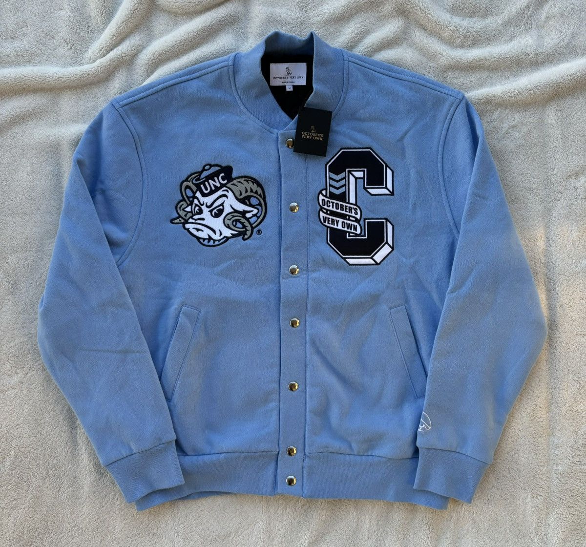 October's Very Own OVO x Tar Heels Blue Fleece Varsity Jacket Size US S / EU 44-46 / 1 - 1 Thumbnail