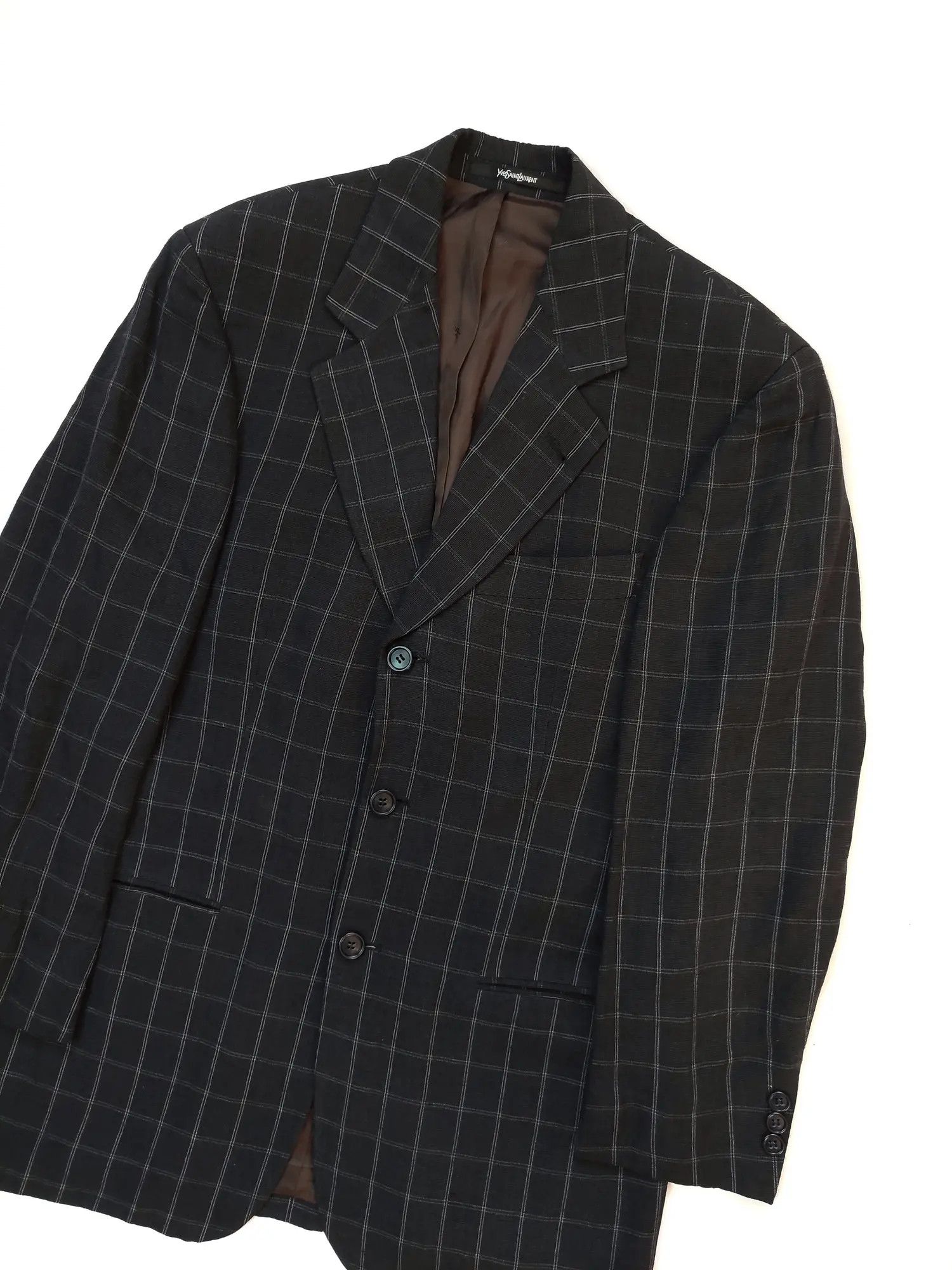 Yves Saint Laurent YSL Vintage Plaid Grey Blazer Size 48R - 3 Thumbnail