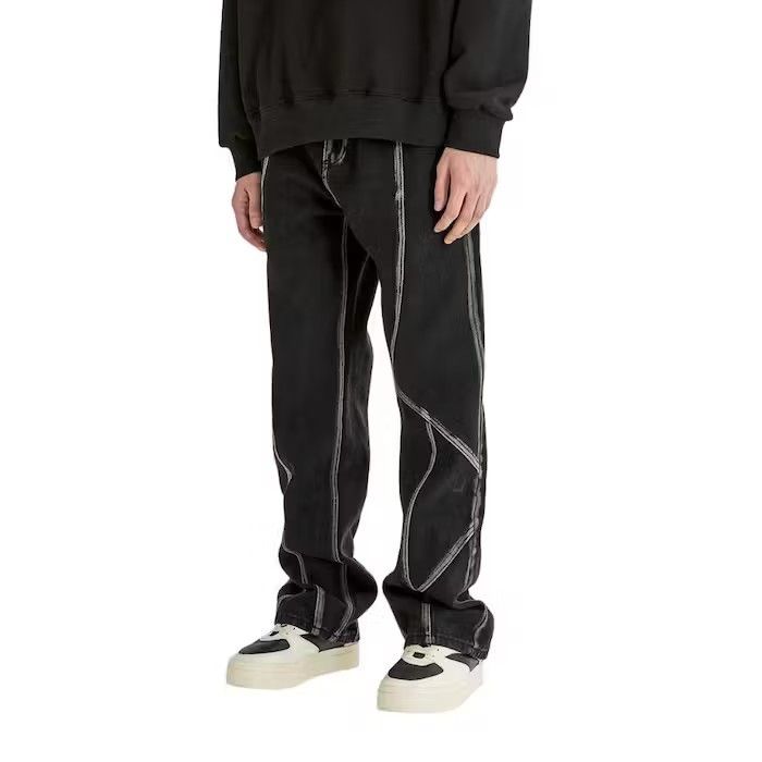 image of Striped Black Stacked Denim Jeans, Men's (Size 32)