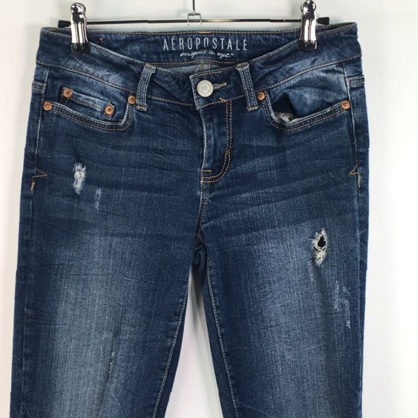 Aeropostale Aeropostale Jeans Womens 2 Reg Blue Skinny Distressed Pockets Whiskered Low Rise Stretch Size 26" / US 2 / IT 38 - 5 Thumbnail