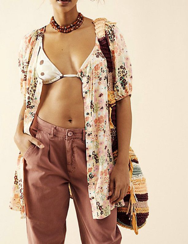 Free People Free People Floral Callie Tunic Button Top ( L ) Size L / US 10 / IT 46 - 4 Thumbnail