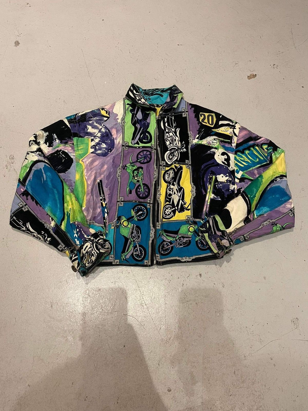 image of Versace Gianni Biker Jacket in Blue, Women's (Size Medium)