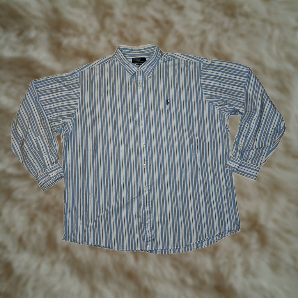 Polo Ralph Lauren VINTAGE Polo Ralph Lauren Sport Button Up Shirt XXL Blue Striped Long Sleeve Preppy Men's Size US XXL / EU 58 / 5 - 1 Thumbnail