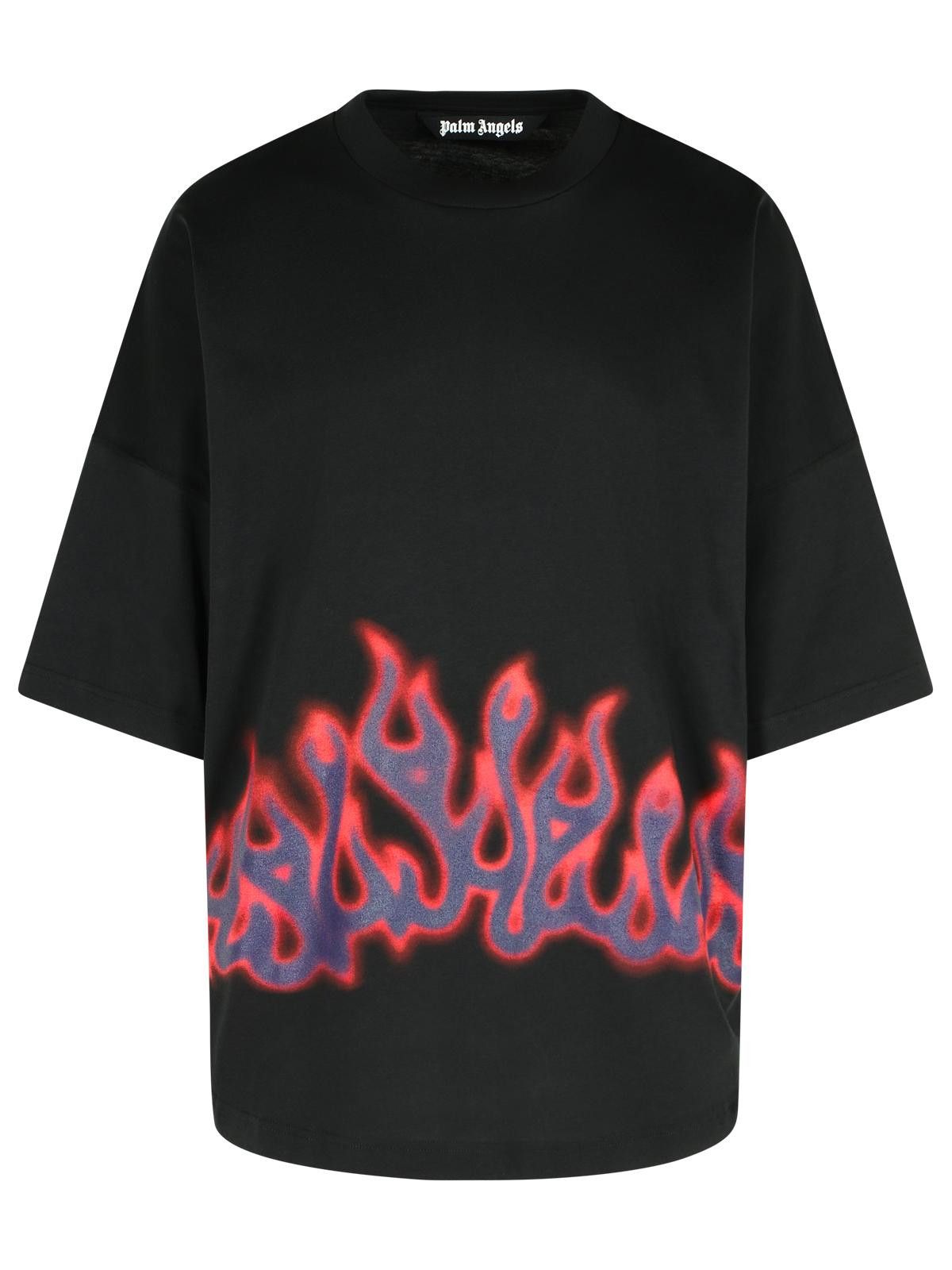 PALM ANGELS 'Flames' Black Cotton T-Shirt
