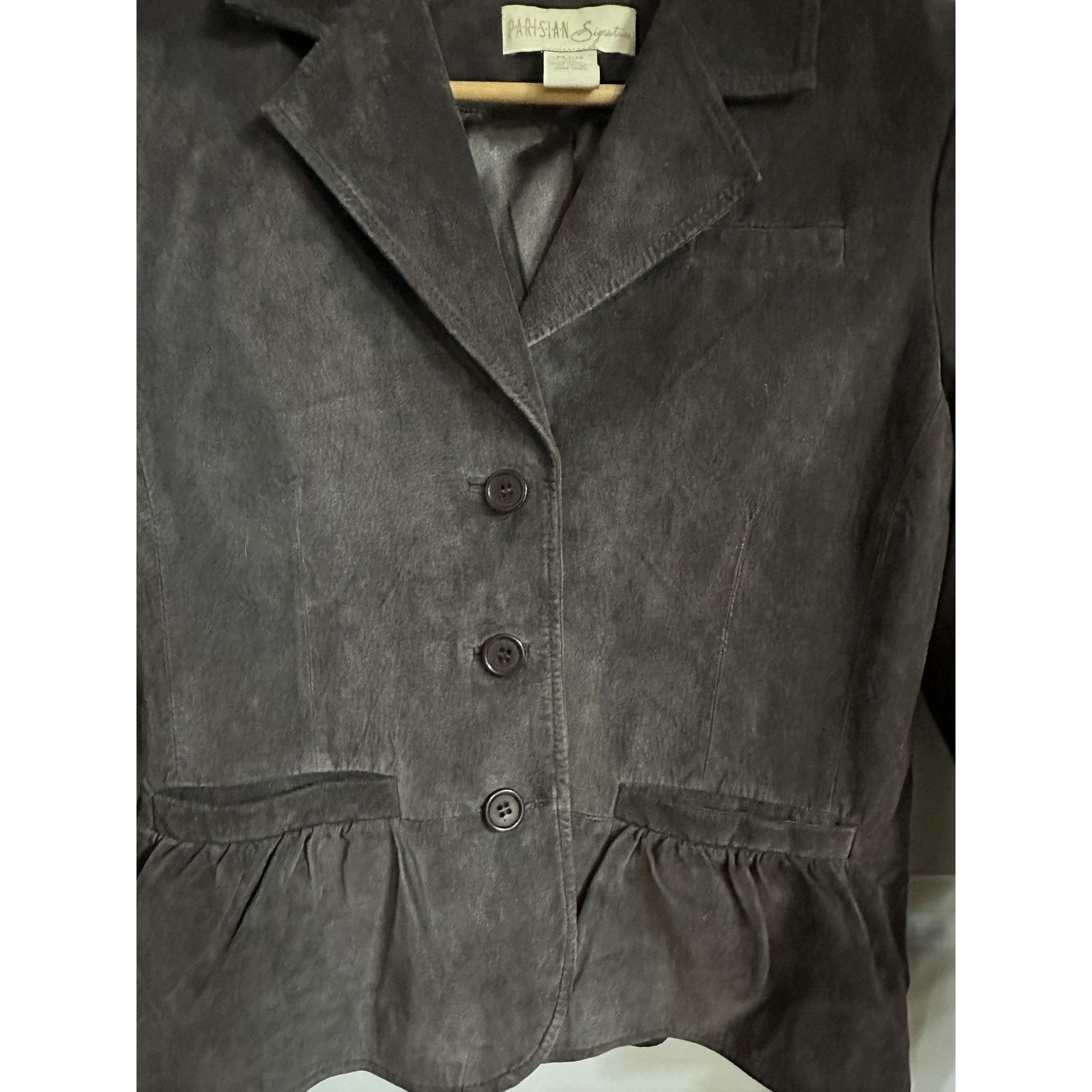 Vintage Parisian vintage Blazer Jacket Brown Leather Ruffle Peplum Size M / US 6-8 / IT 42-44 - 3 Thumbnail