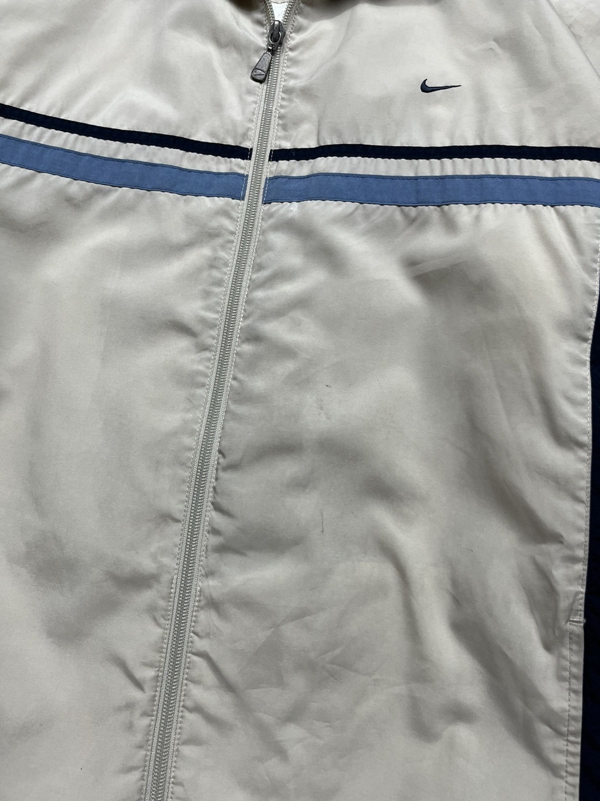 Nike × Vintage Vintage Nike Track Jacket Y2K Beige Navy Zip Up Size L Drill Size US L / EU 52-54 / 3 - 8 Thumbnail