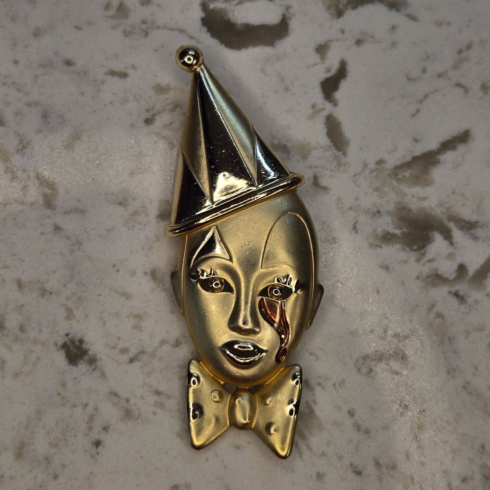 Vintage Vintage 1980s Pierrot Sad Clown Brooch, Art Deco Revival Size ONE SIZE - 1 Thumbnail