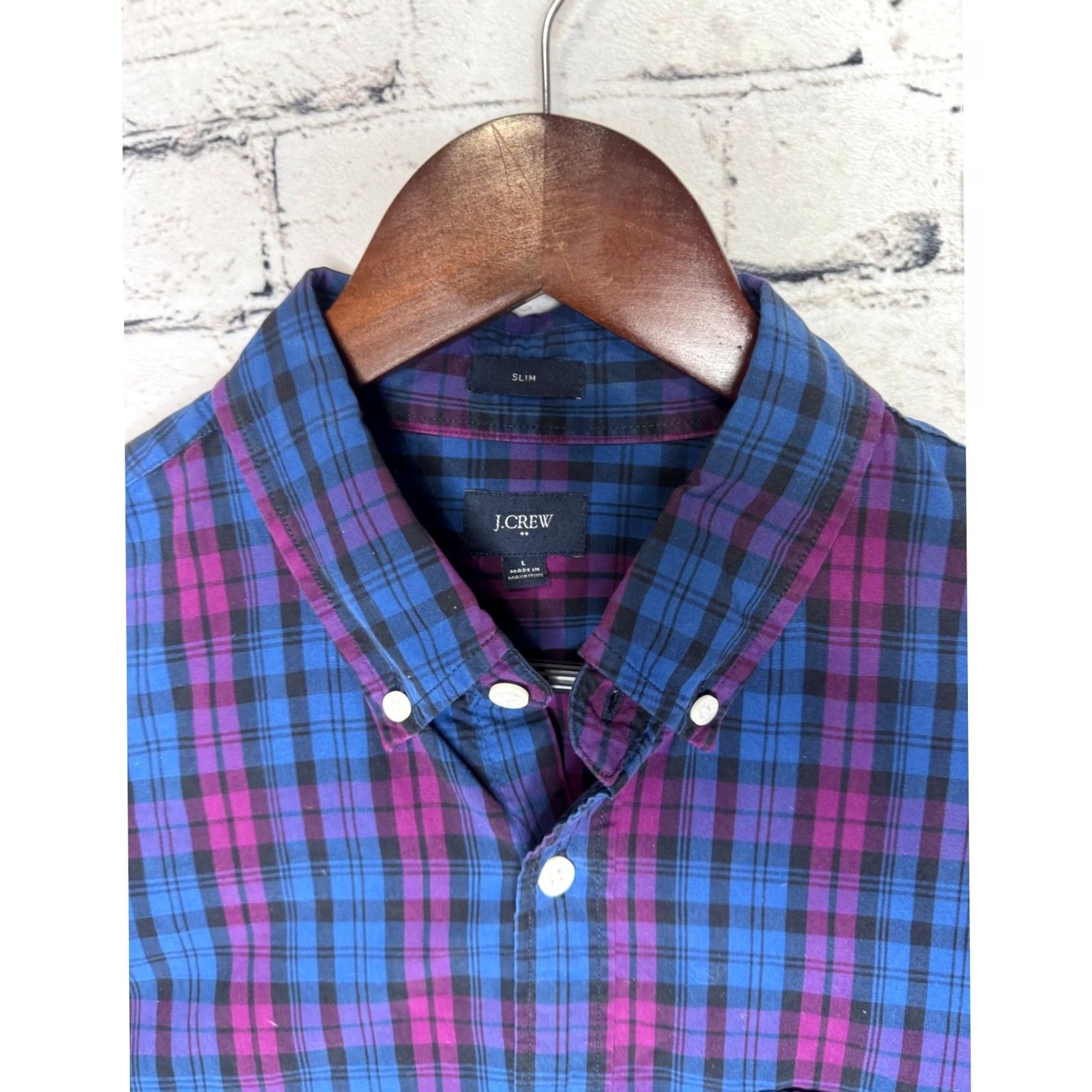 J.Crew J Crew Slim Fit Button Down Shirt Men's L Blue Purple Plaid Size US L / EU 52-54 / 3 - 3 Thumbnail