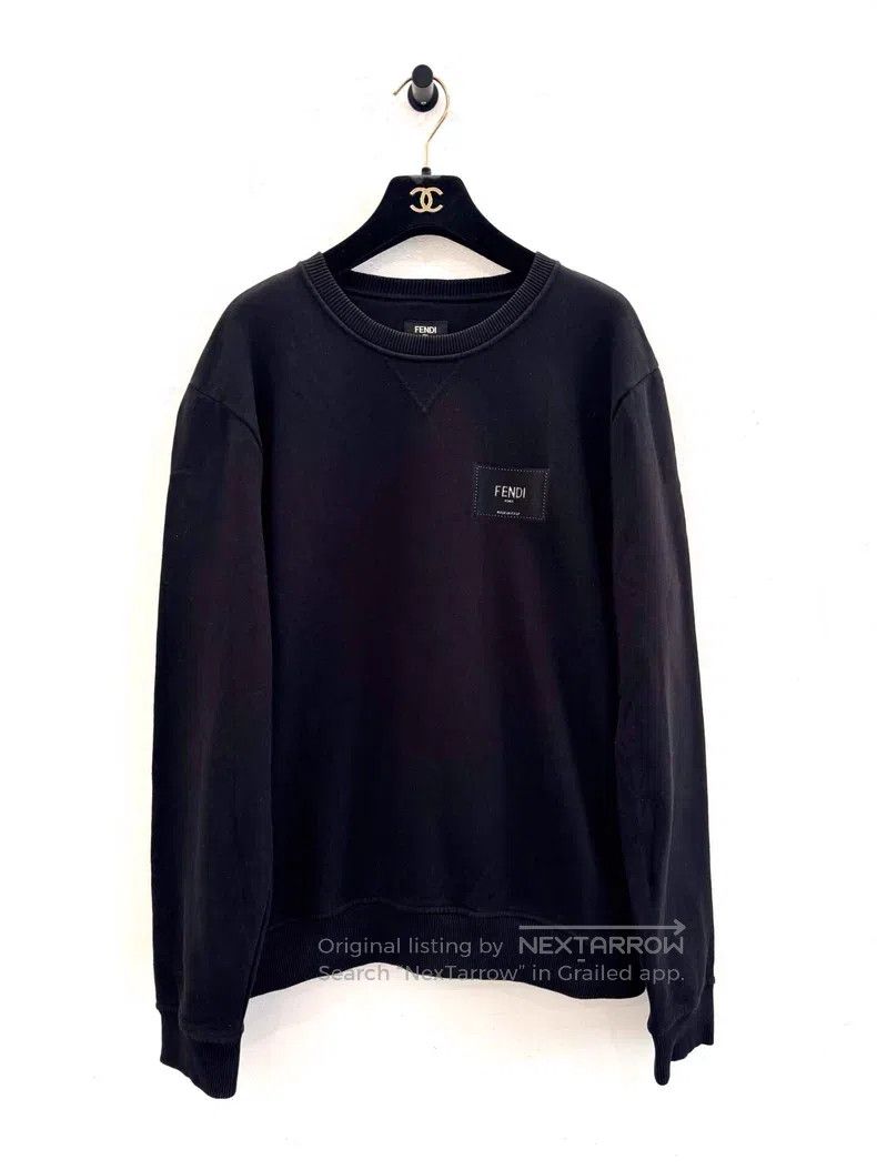 Fendi Fendi Black leather patch logo men's long-sleeve sweatshir Size US M / EU 48-50 / 2 - 1 Thumbnail