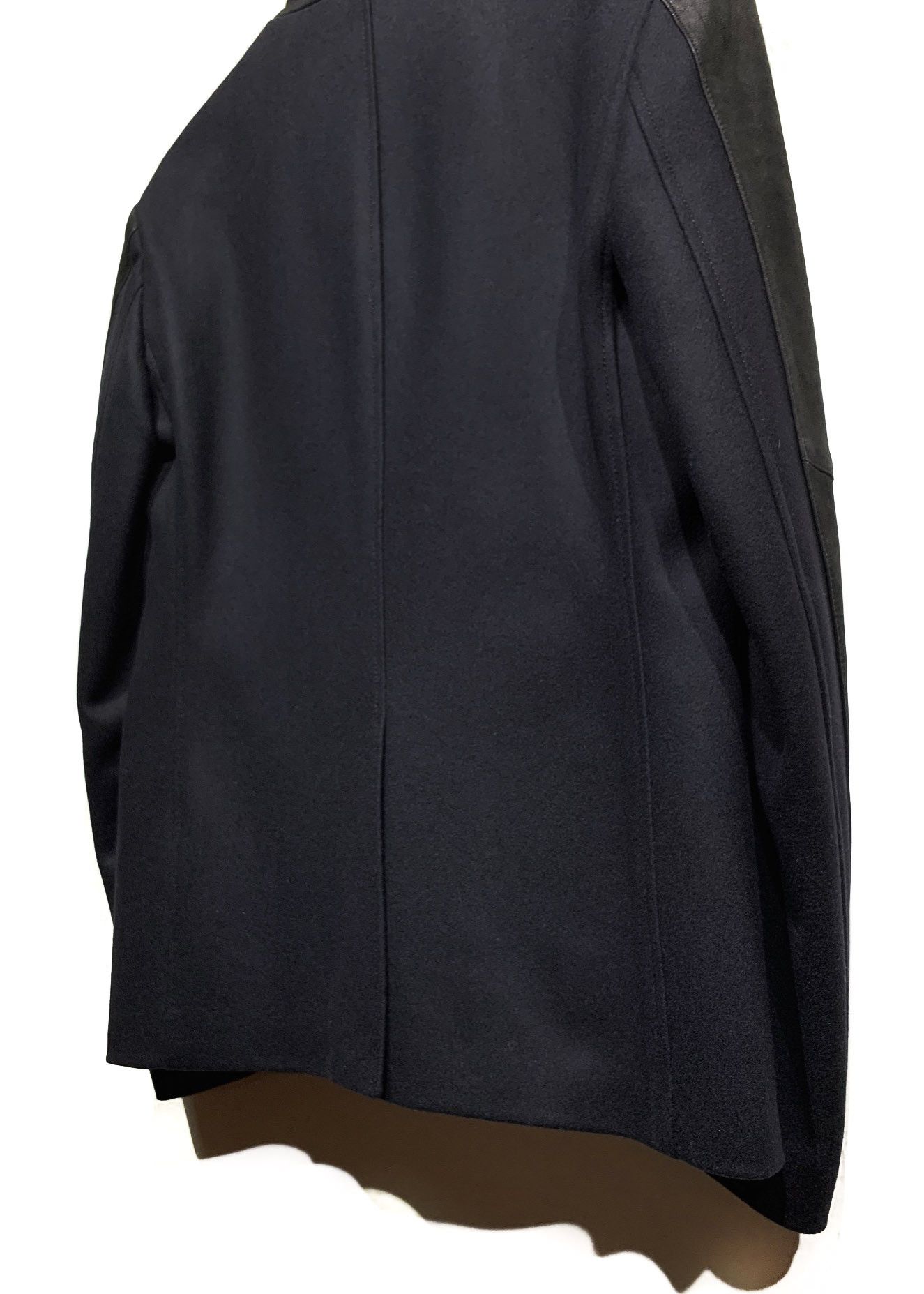 Wooyoungmi Wooyoungmi Navy Wool Blazer Jacket Black Leather Sleeves Size 38R - 4 Thumbnail