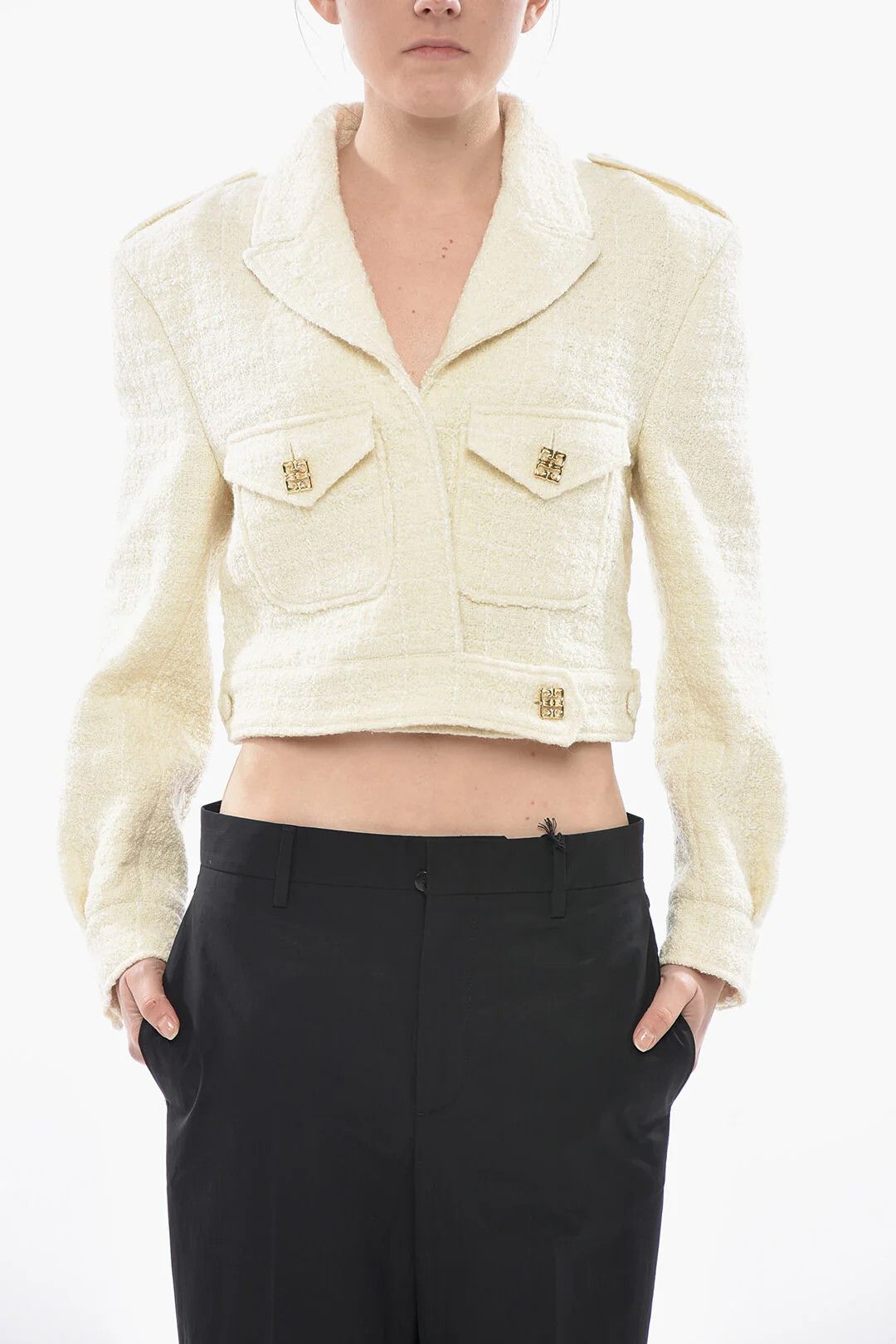 Givenchy og1mm0326 Short Tweed Coat in White Size S / US 4 / IT 40 - 1 Thumbnail