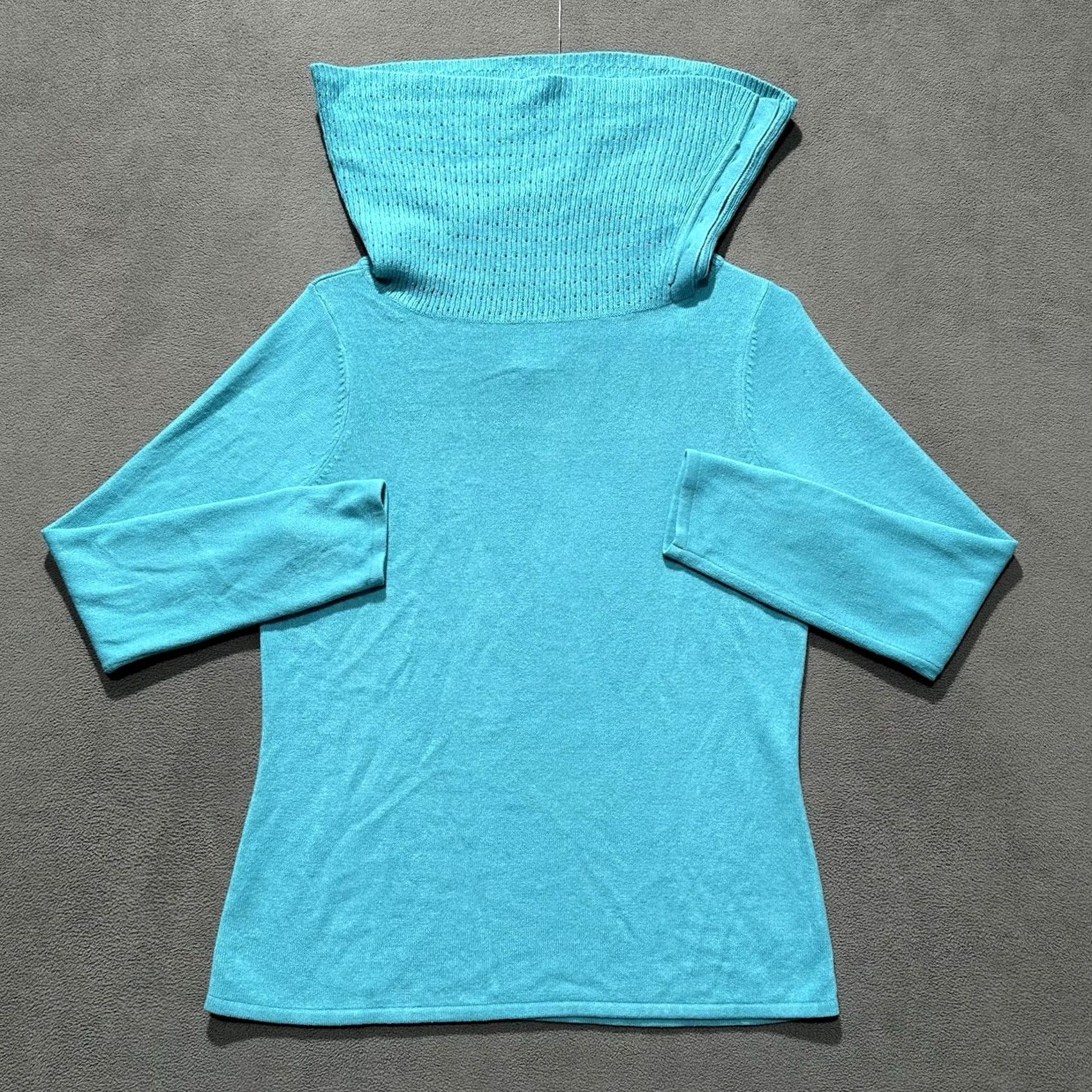 Vintage Desingers Original Sweater Womens Medium Blue Off the Shoulder Cowl Neck Luxelon Size M / US 6-8 / IT 42-44 - 3 Thumbnail