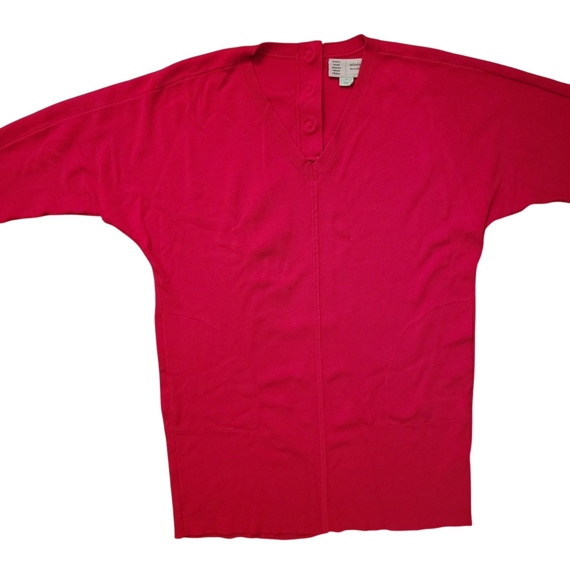 Anthropologie Saturday Sunday Anthro XS Hot Pink V Neck Sweater Dress Over Size XS / US 0-2 / IT 36-38 - 2 Thumbnail