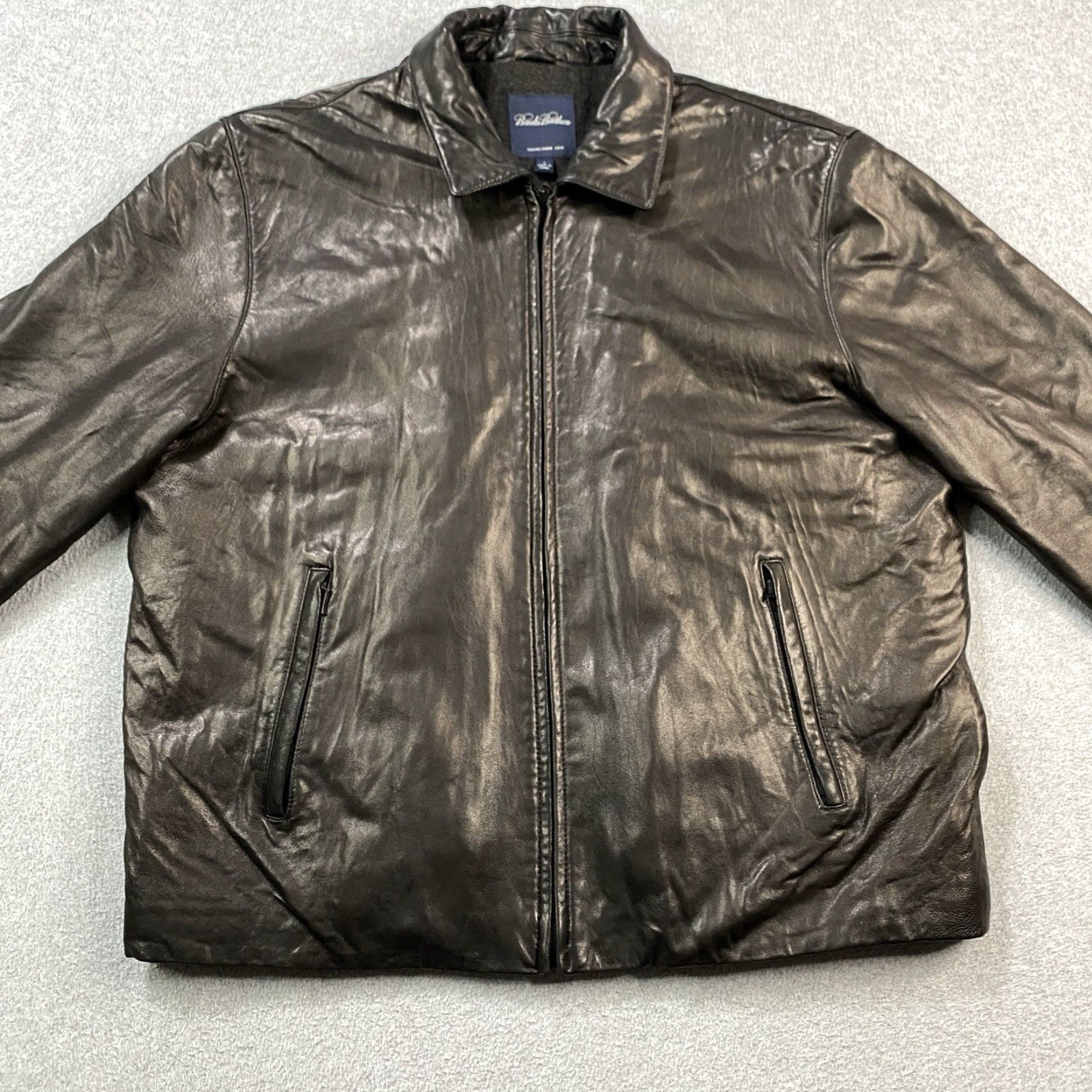 VINTAGE Brooks Brothers Leather Bomber Jacket Mens Large Brown