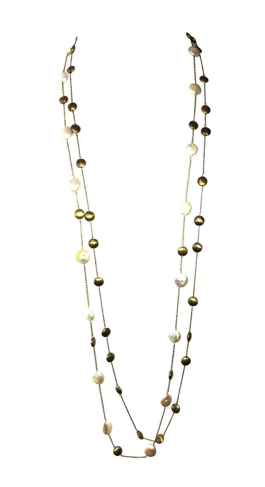 Designer 18kt Gold Vermeil Sterling Coin Pearl Disc Flapper Necklaces Size ONE SIZE - 2 Thumbnail