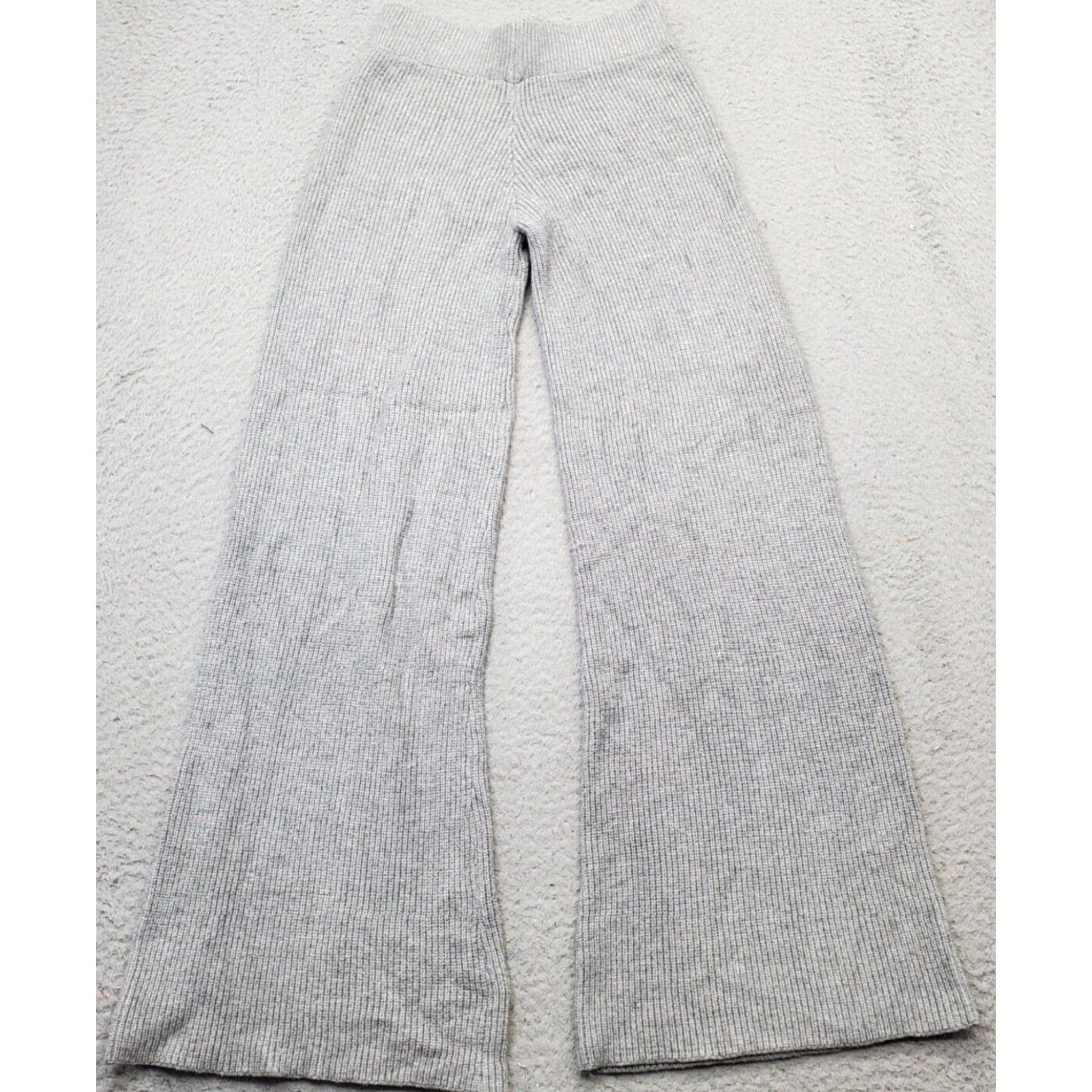 Vintage Sincerely Jules Pants Women Medium Gray Knit Wide-Leg Elastic Waist Trouser Size 32" / US 10 / IT 46 - 2 Thumbnail