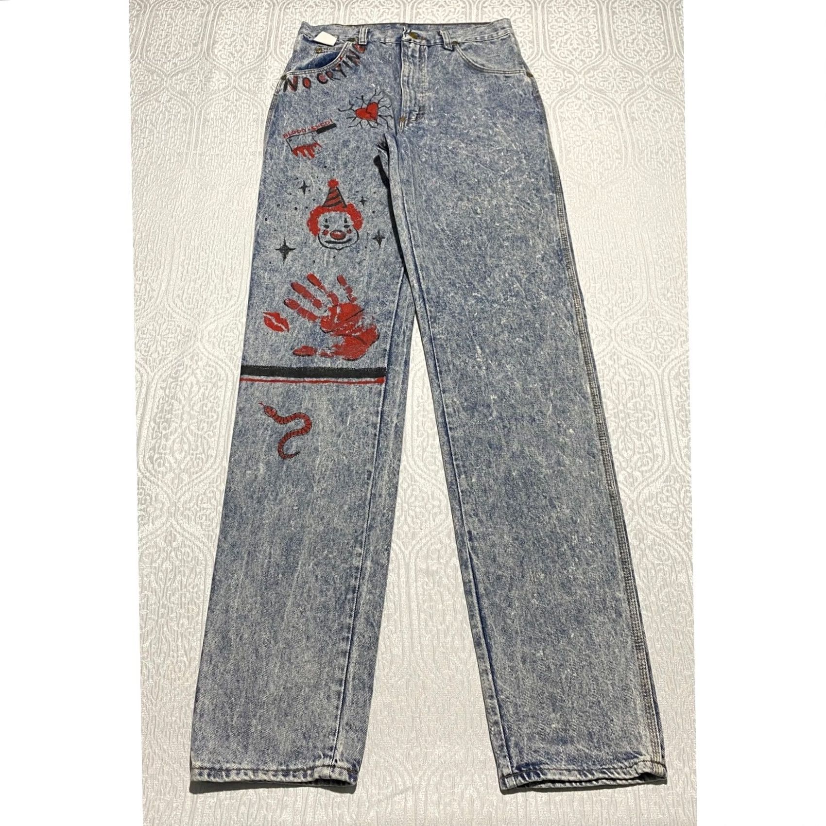 Vintage VINTAGE Sierra Ridge Jeans Adult 30x38 Blue Acid Wash Clown Handprint Graphic Graffiti Grunge 90s Mens Size US 30 / EU 46 - 2 Thumbnail