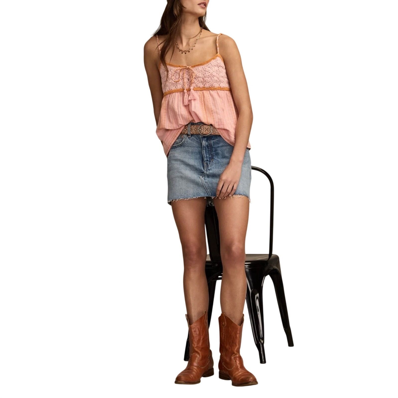 Lucky Brand Crochet Bodice Tank Smoked Top XL Boho Festival Camisole NWT Size XL / US 12-14 / IT 48-50 - 7 Thumbnail