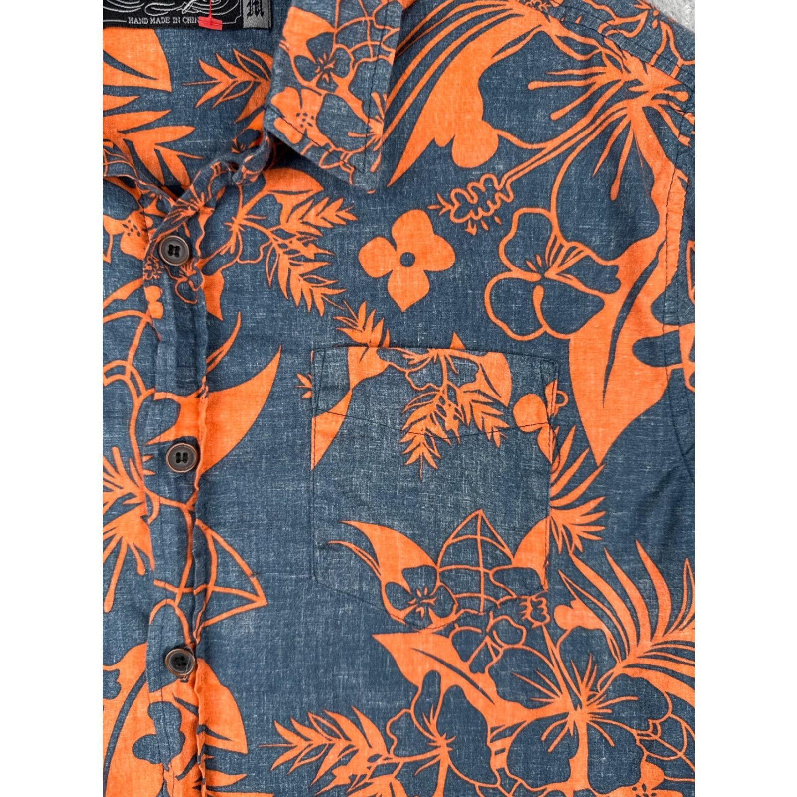 Vintage Retro Fit Shirt Men Medium Gray Orange Floral Leaf 100% Cotton Hawaiian Size US M / EU 48-50 / 2 - 6 Thumbnail