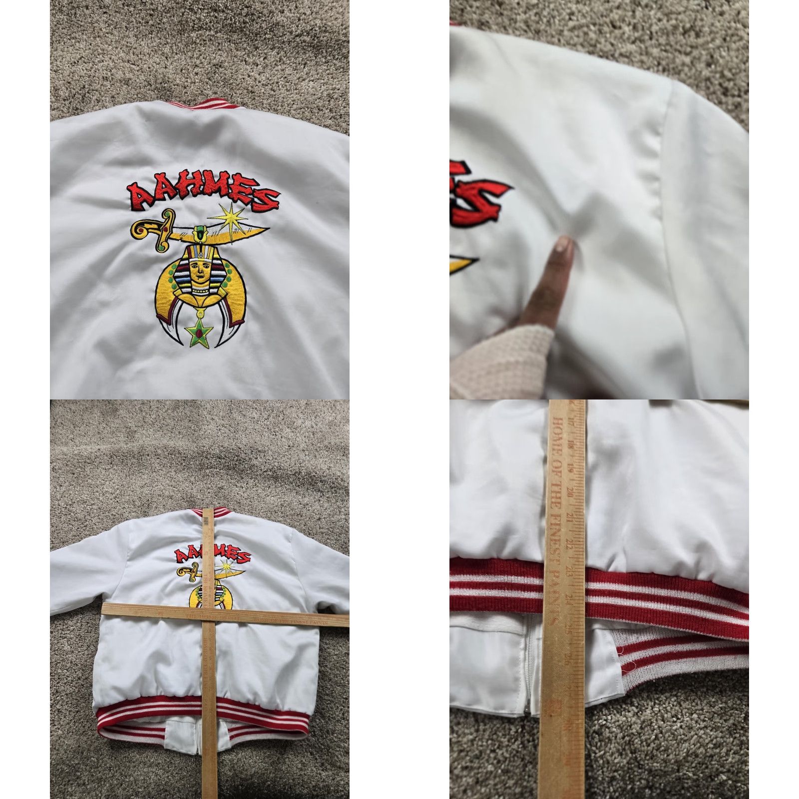 Vintage VINTAGE Freemason Bomber Jacket Mens White Full Zip 80s Shriners Aahmes L Large Size US L / EU 52-54 / 3 - 8 Thumbnail