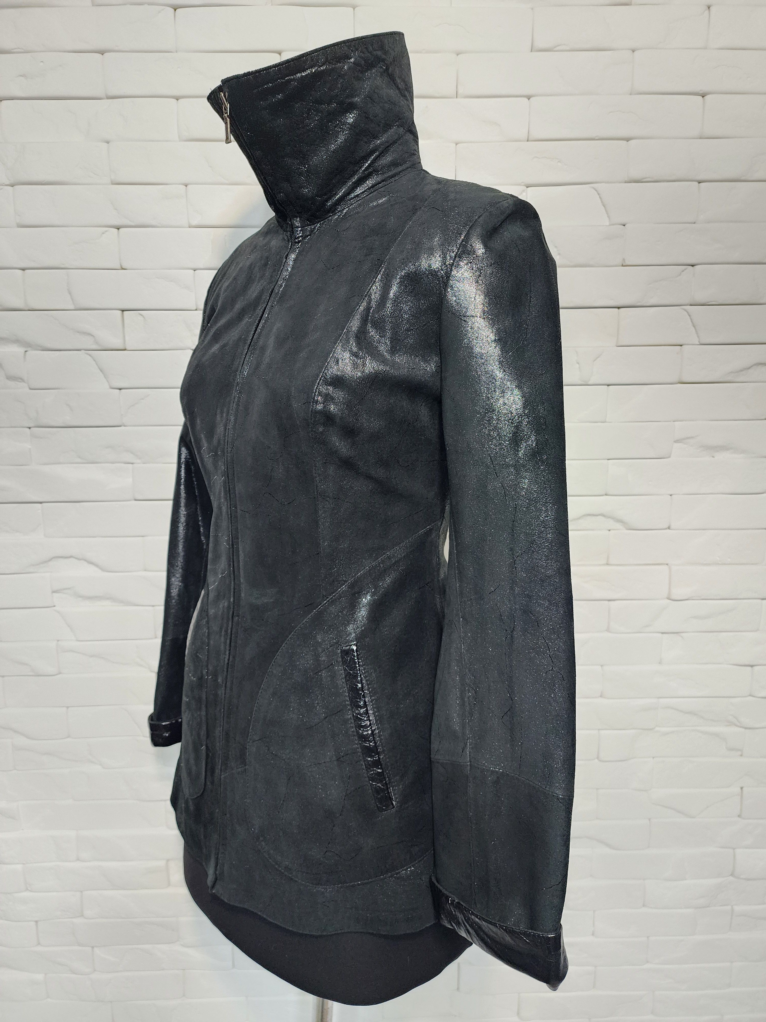 Designer Black Genuine Leather Jacket Size M / US 6-8 / IT 42-44 - 3 Thumbnail