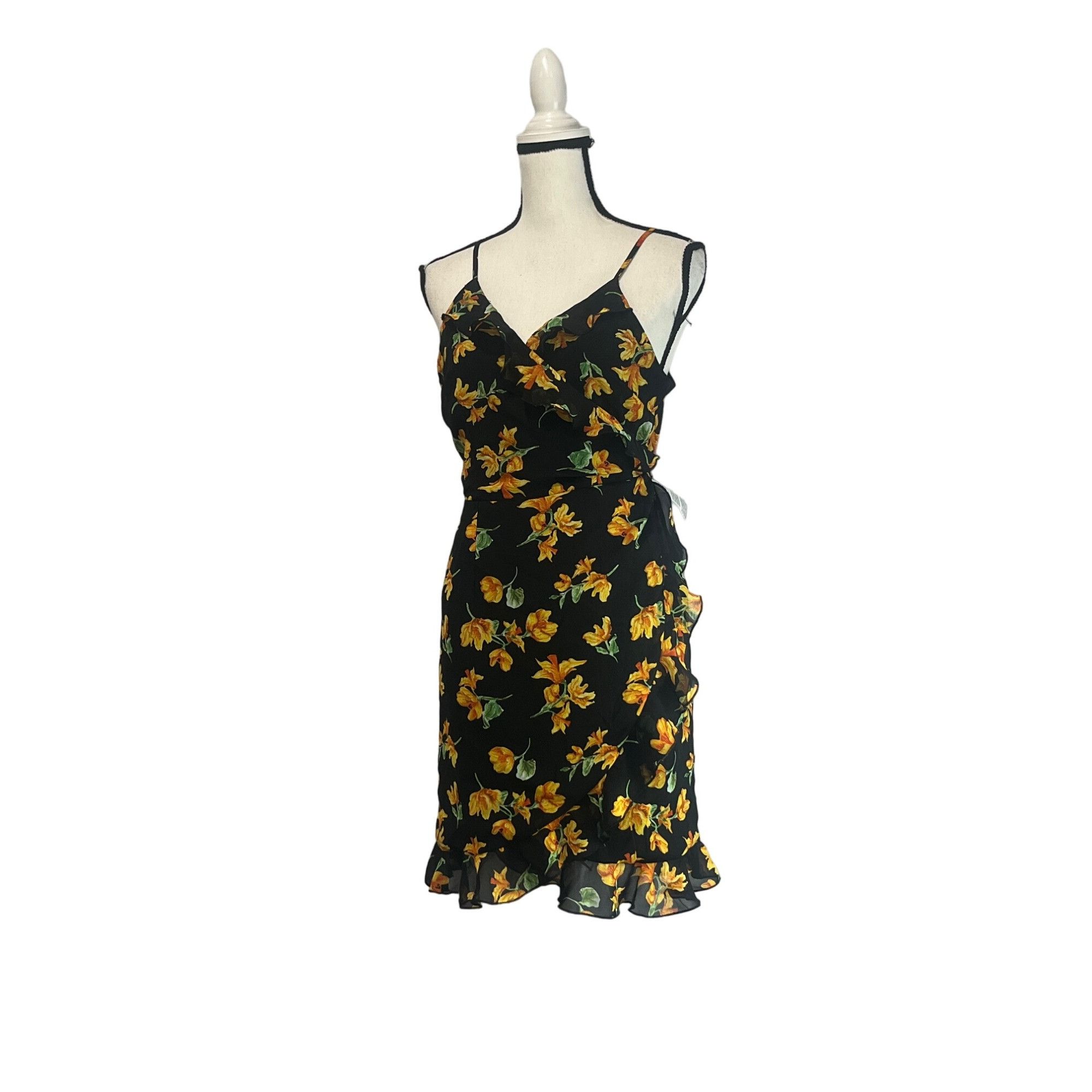 Topshop TOPSHOP FLORAL WRAP STRAPPY MINI DRESS IN MULTI, Black/Multi Size M / US 6-8 / IT 42-44 - 9 Thumbnail