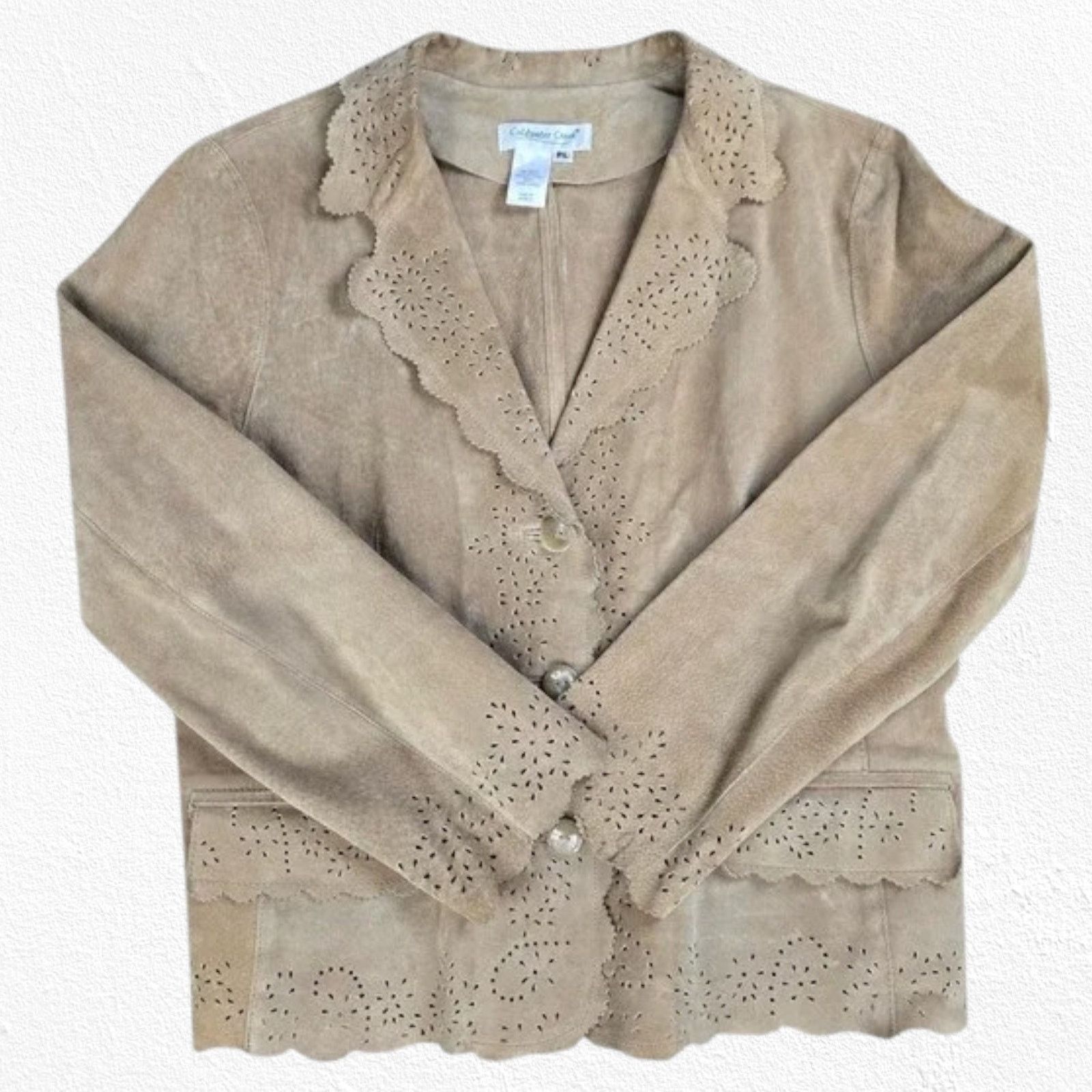 Coldwater Creek Vintage Tan Eyelet Western Leather Jacket Size Large Petite Size L / US 10 / IT 46 - 2 Thumbnail