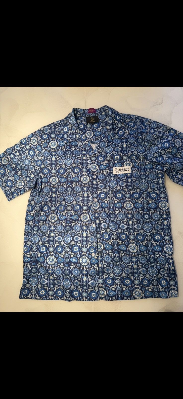 October's Very Own OVO Blue Pattern Summer Short Sleeve Button Up Size US L / EU 52-54 / 3 - 2 Thumbnail