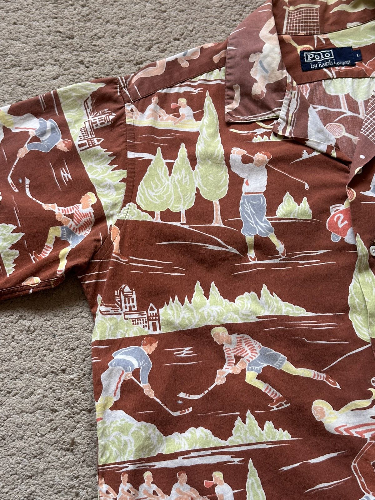 Polo Ralph Lauren 1980s Polo Ralph Laurent Overprint All Sports Hawaiian Shirt Size US L / EU 52-54 / 3 - 15 Thumbnail