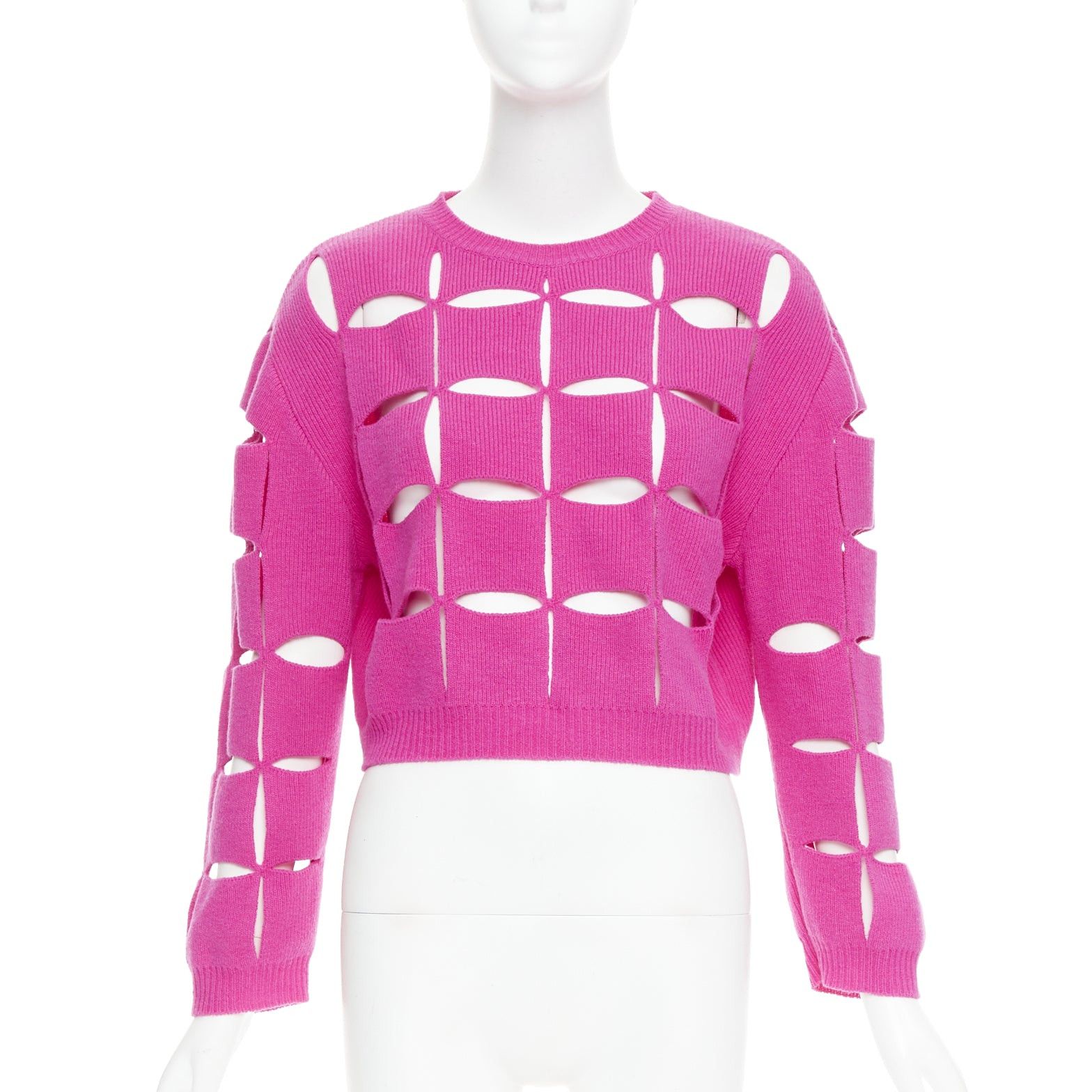 Valentino VALENTINO 2022 Pier Paolo Piccioli pink virgin wool cut out crop sweater S Size S / US 4 / IT 40 - 1 Thumbnail