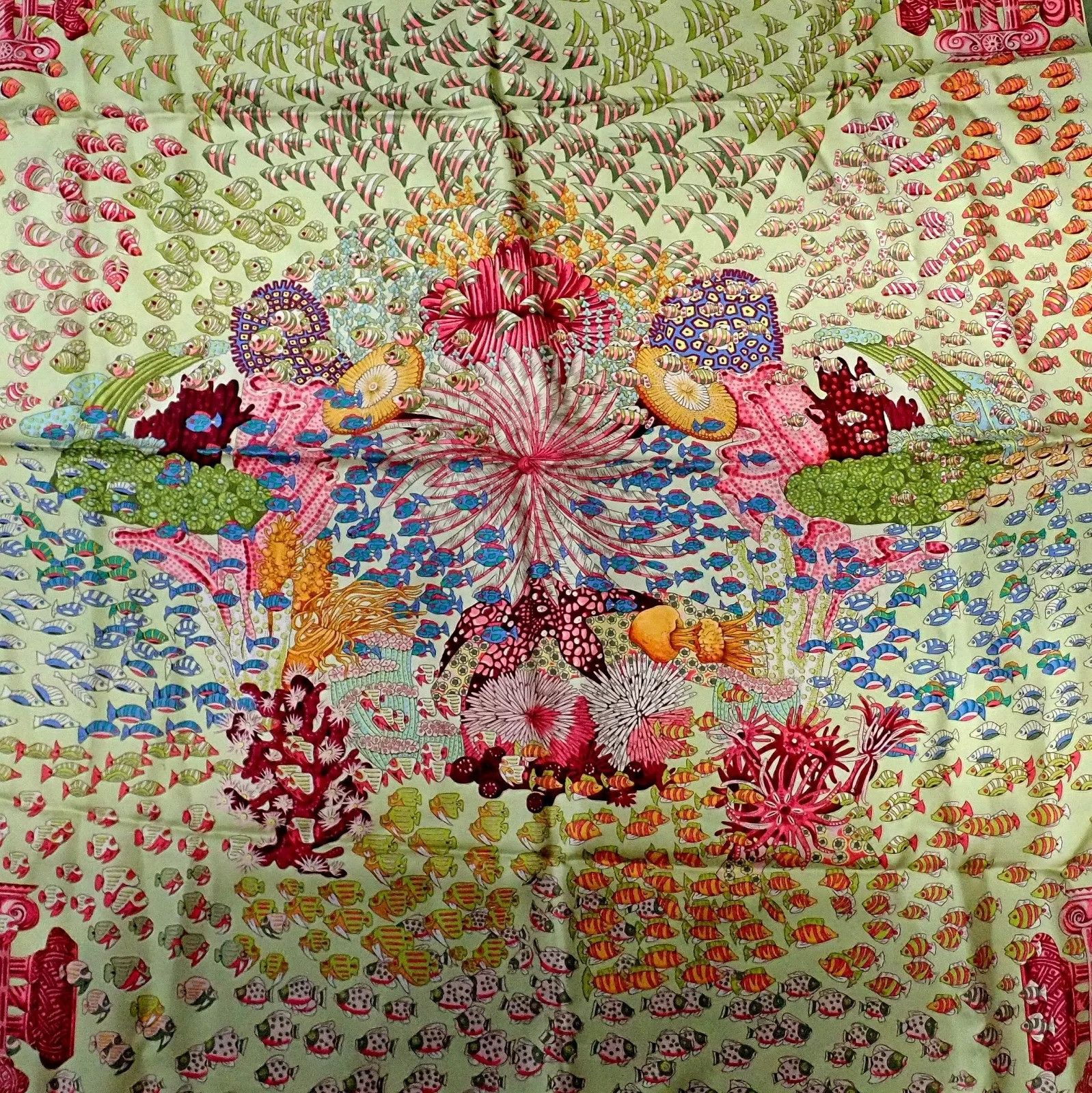 Hermes Hermes Key Lime Rencontre Oceane Vintage 90cm Silk Scarf Size ONE SIZE - 4 Thumbnail