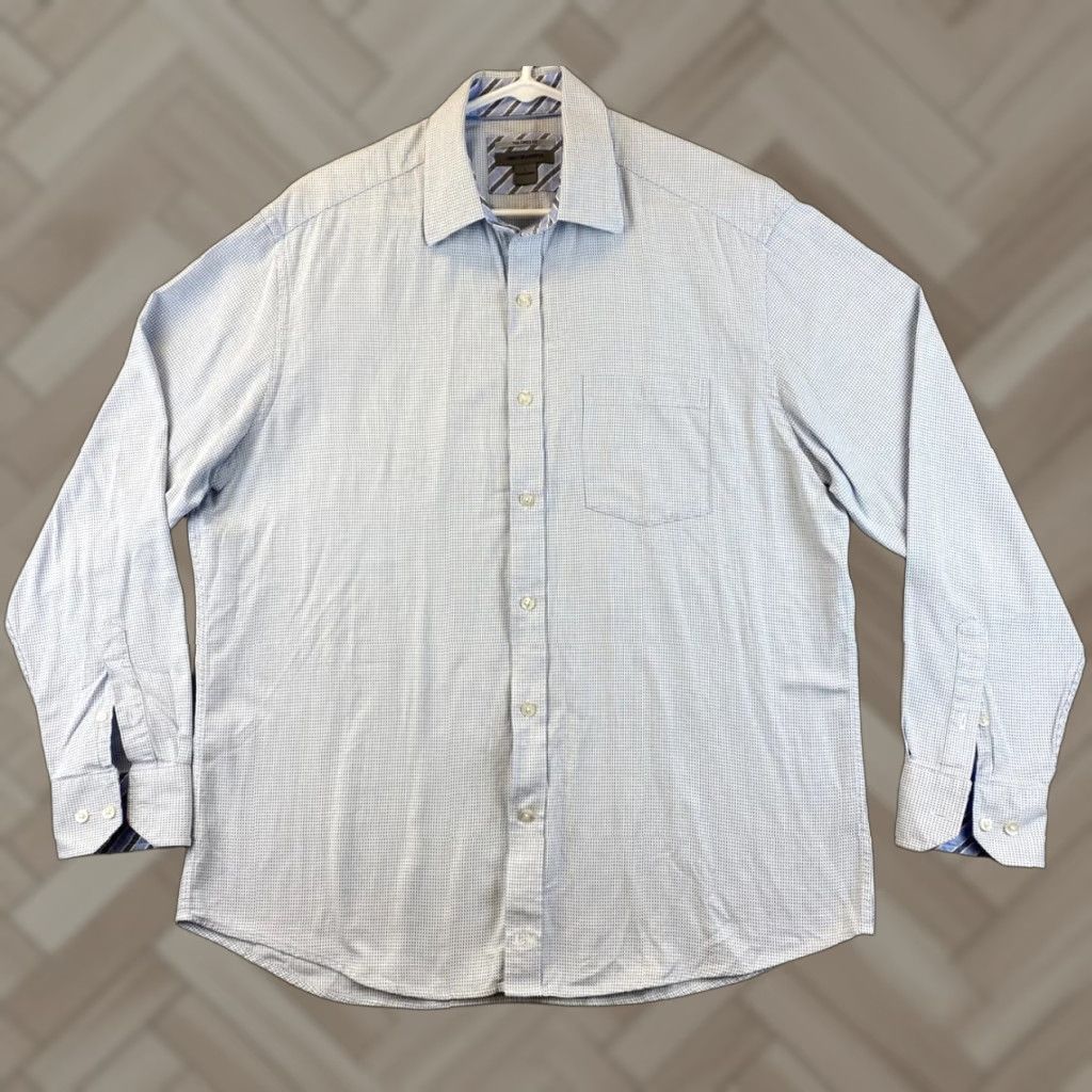 Johnston & Murphy Johnston & Murphy Dress Shirt Men L Long Sleeve Cotton 83-53 Blue Regular Breathable 90s? Size 42R - 1 Thumbnail