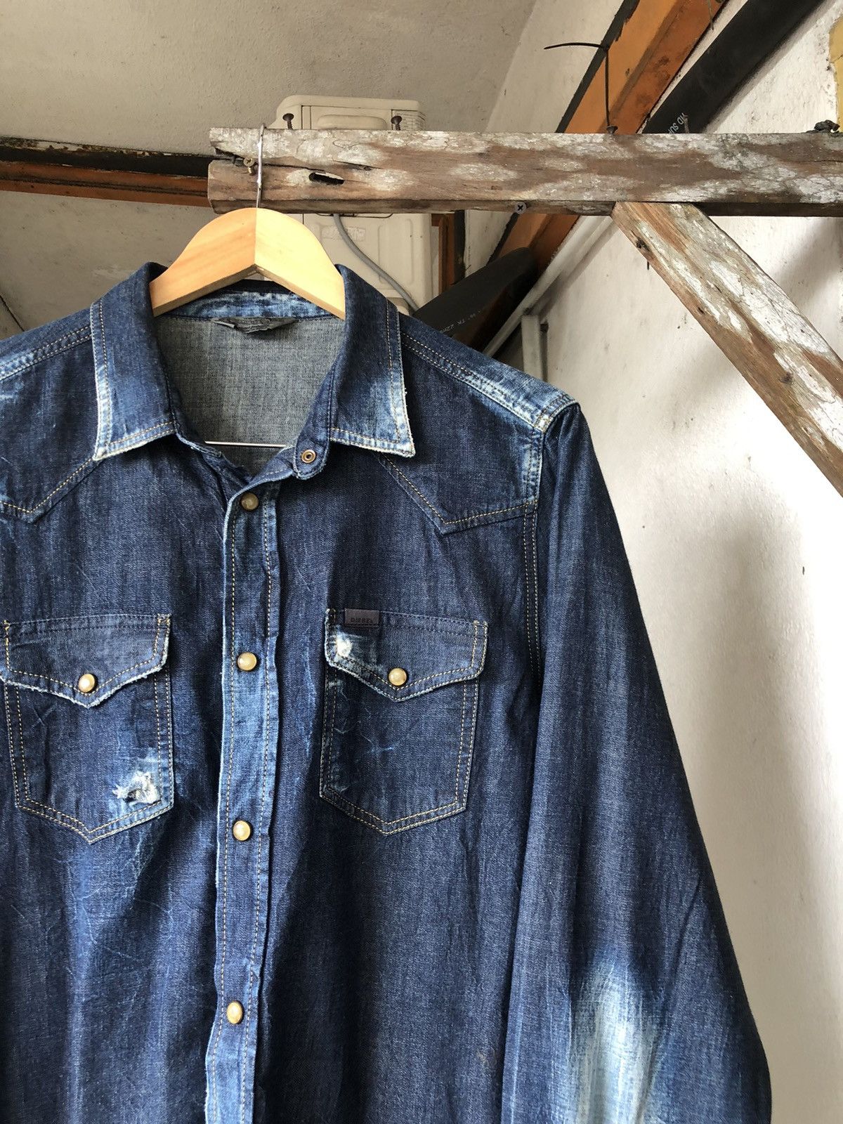Diesel Rare🔥 Diesel Industries Distressed Punk Western Denim Shirt Size US XL / EU 56 / 4 - 4 Thumbnail