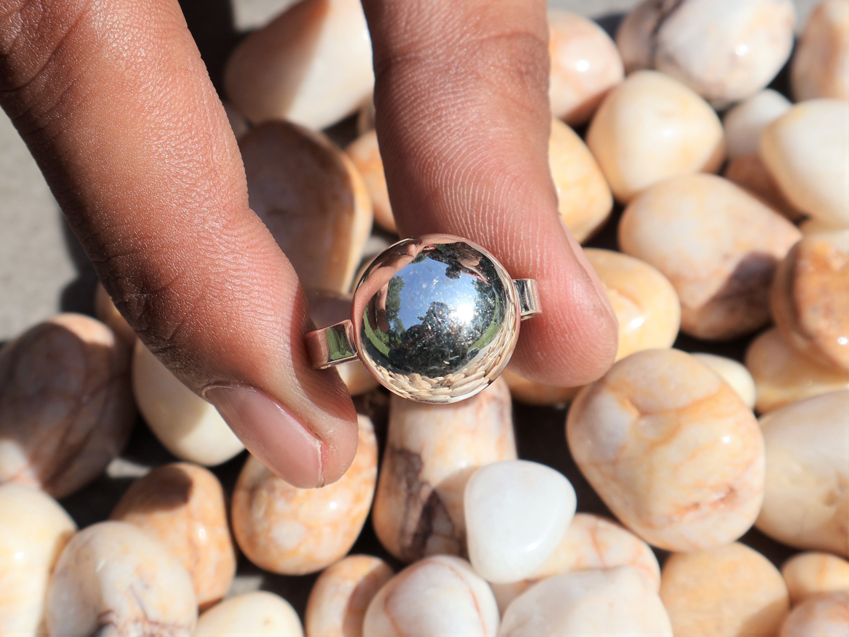 Handmade Half Round Ball Ring, 925 Sterling Silver, Handmade Ring, Size ONE SIZE - 1 Thumbnail