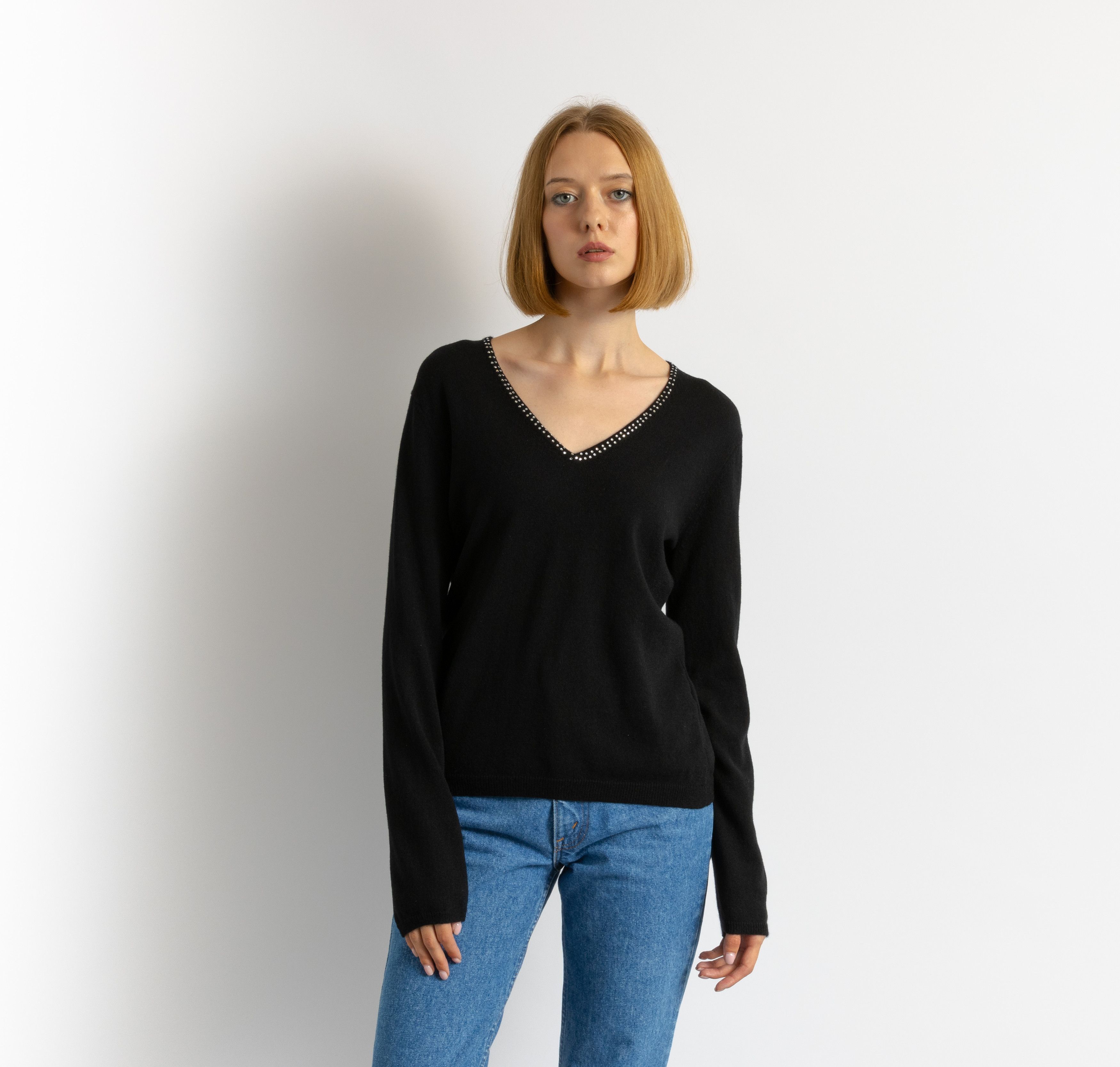 Vintage Black Casual Cashmere V neck Sweater Jumper size Medium 5599 Size M / US 6-8 / IT 42-44 - 4 Thumbnail