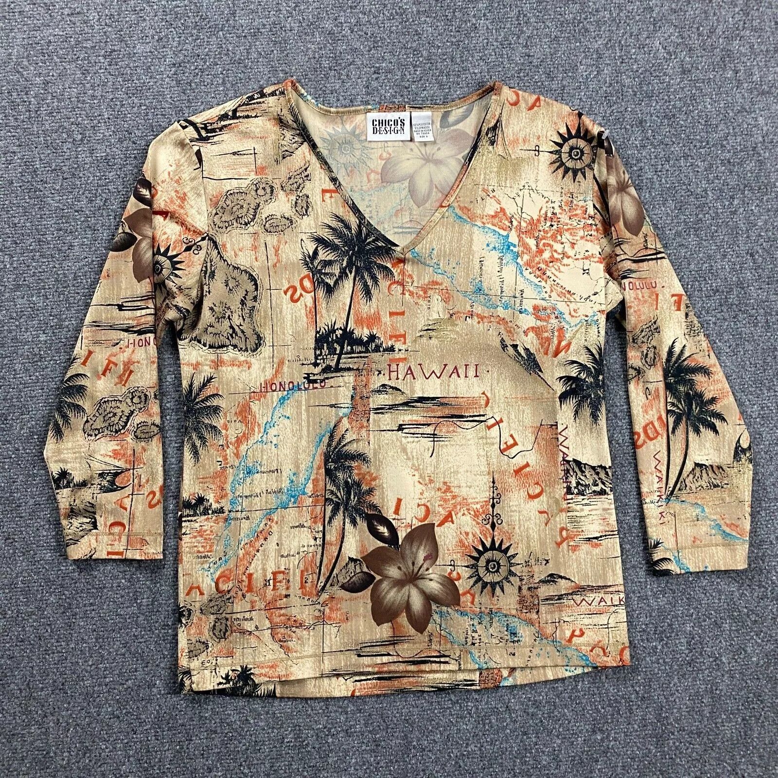 Chicos Chico's Top Womens Size 2 Beige All Over Print Map Hawaii Size XS / US 0-2 / IT 36-38 - 1 Thumbnail