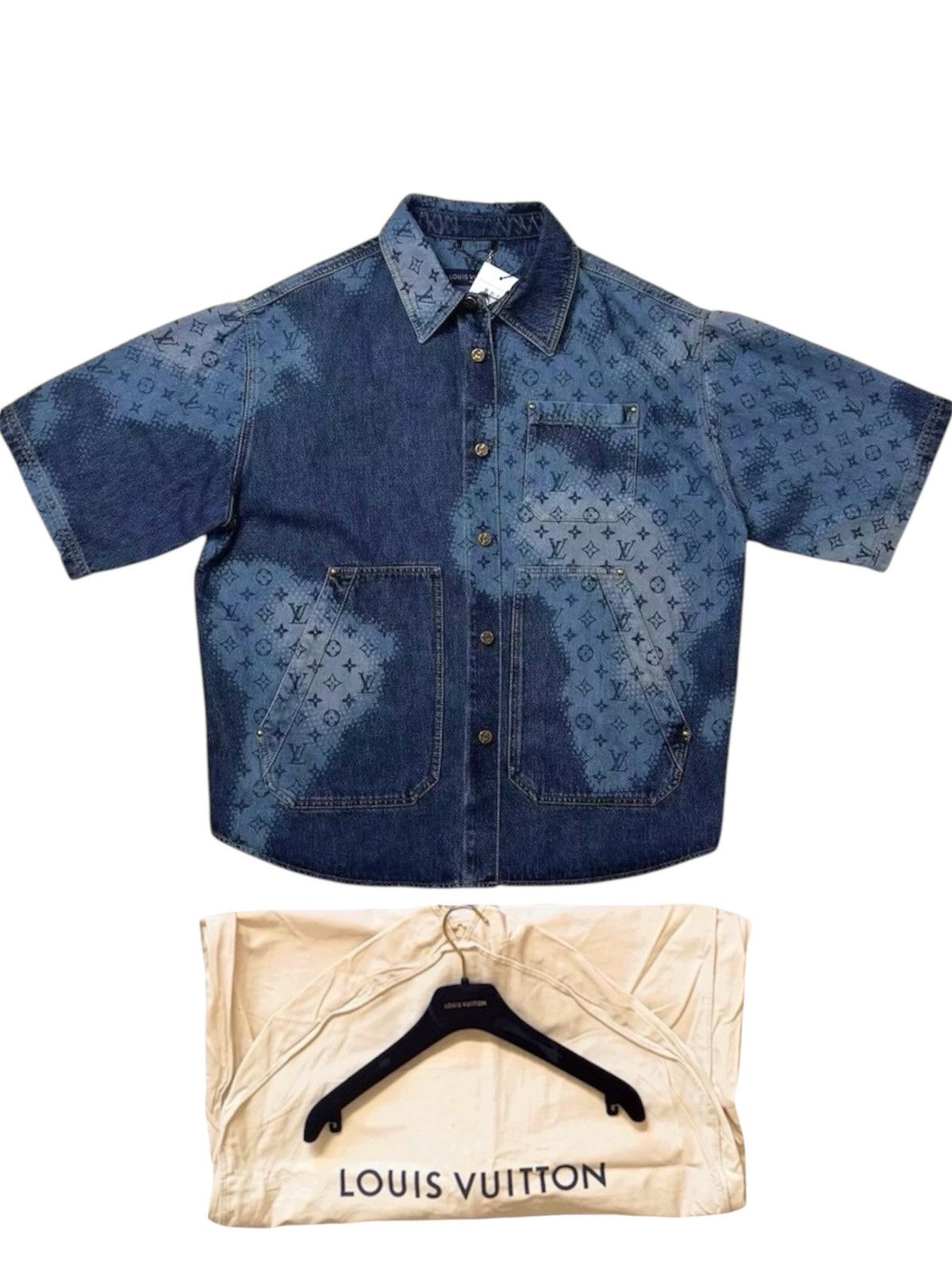Louis Vuitton Louis Vuitton XL Gradient Monogram Short Sleeves Denim Shirt Size US XL / EU 56 / 4 - 1 Thumbnail