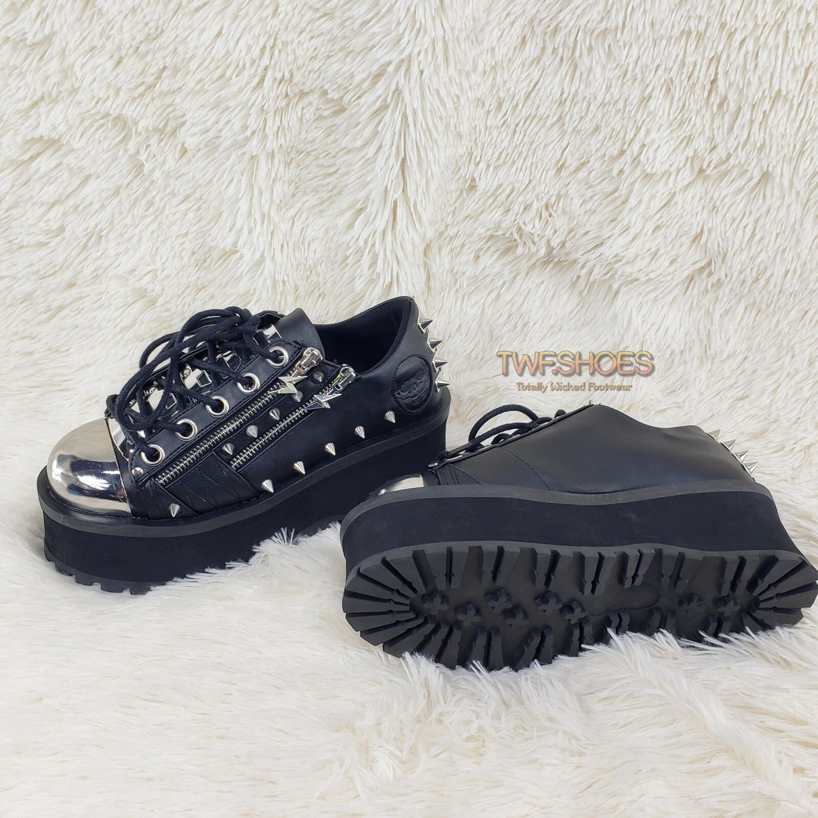 Demonia Cult DEMONIA Grave Digger 04 Black Chrome Toe Plate Spiked Shoe M Size US 11 / EU 44 - 1 Thumbnail