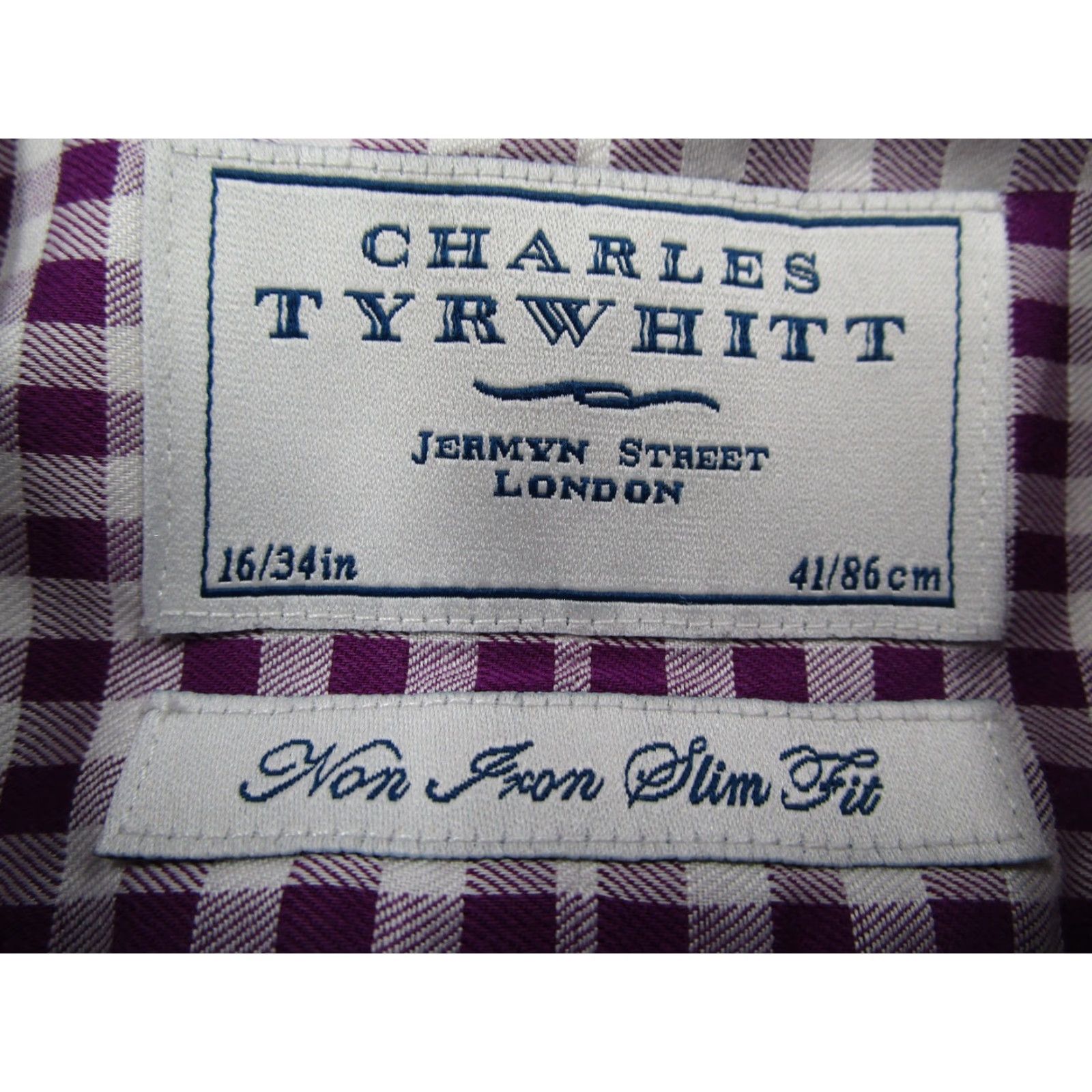 Charles Tyrwhitt Charles Tyrwhitt Shirt Mens 16 Large Purple Non Iron Slim Fit French Cuffs Size US S / EU 44-46 / 1 - 4 Thumbnail
