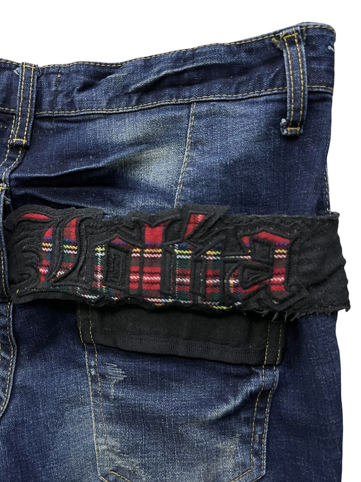 Lolita Jeans Vintage Lolita Madras Tartan Belted Punk Acid Wash Denim Y2K Size US 34 / EU 50 - 3 Thumbnail