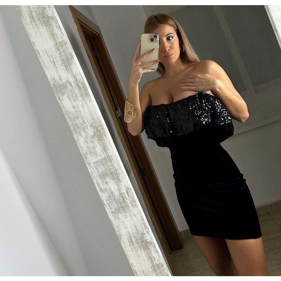 Zara ZARA Off-Shoulder Sequin Bubble Velvet Mini Dress NWT (L) Size L / US 10 / IT 46 - 14 Thumbnail