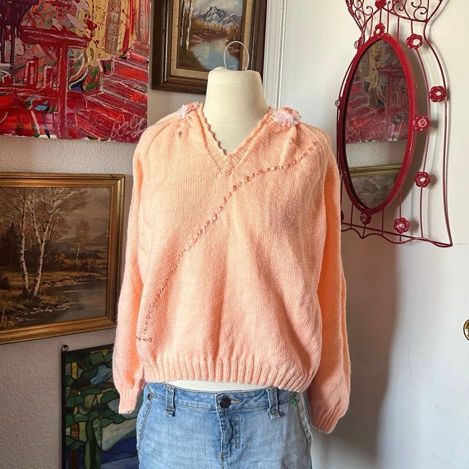 Handmade handmade peach pink orange knit sweater Size M / US 6-8 / IT 42-44 - 1 Thumbnail