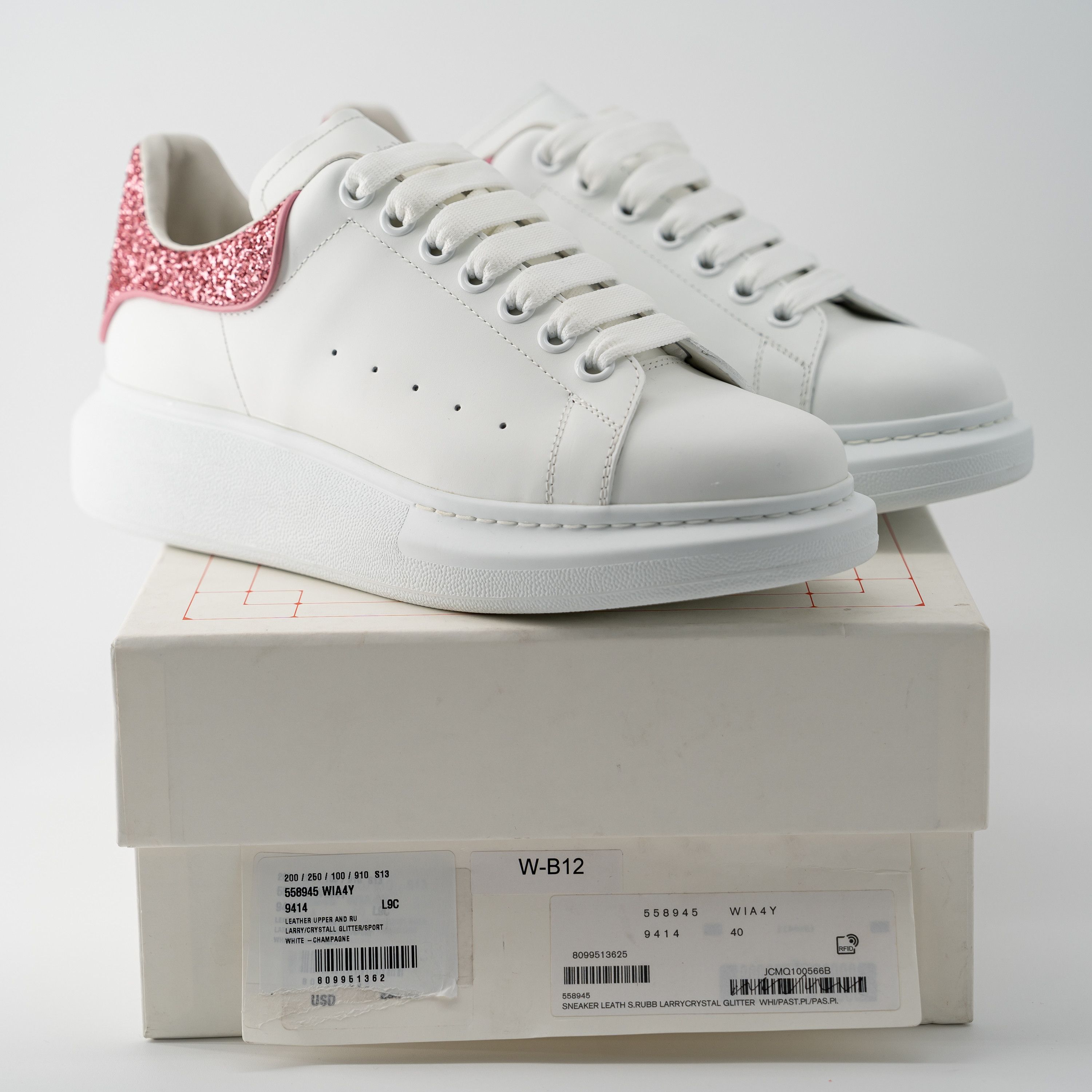 Alexander McQueen 10 - Alexander McQueen Oversized Sneakers White Pink Glitter Size US 10 / IT 40 - 10 Thumbnail